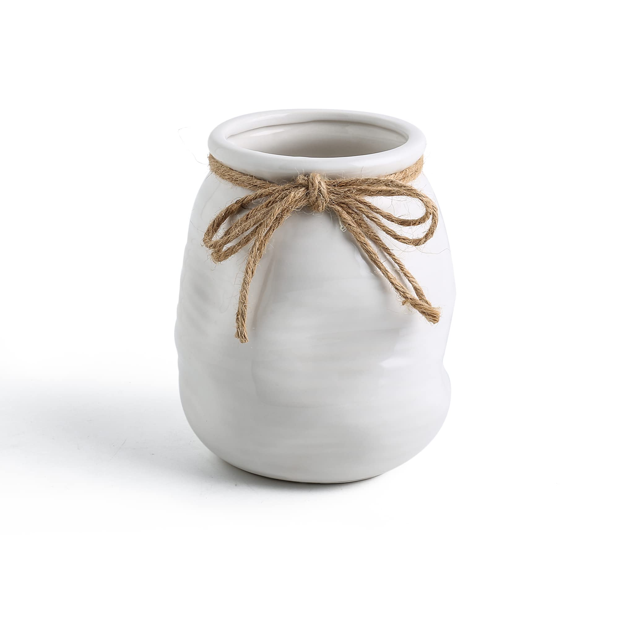 Modern Ceramic White Flower Vase - 6.3'' Farmhouse Centerpiece for Home Decor, Entryway Table & Wedding Arrangements | Hydrone Design