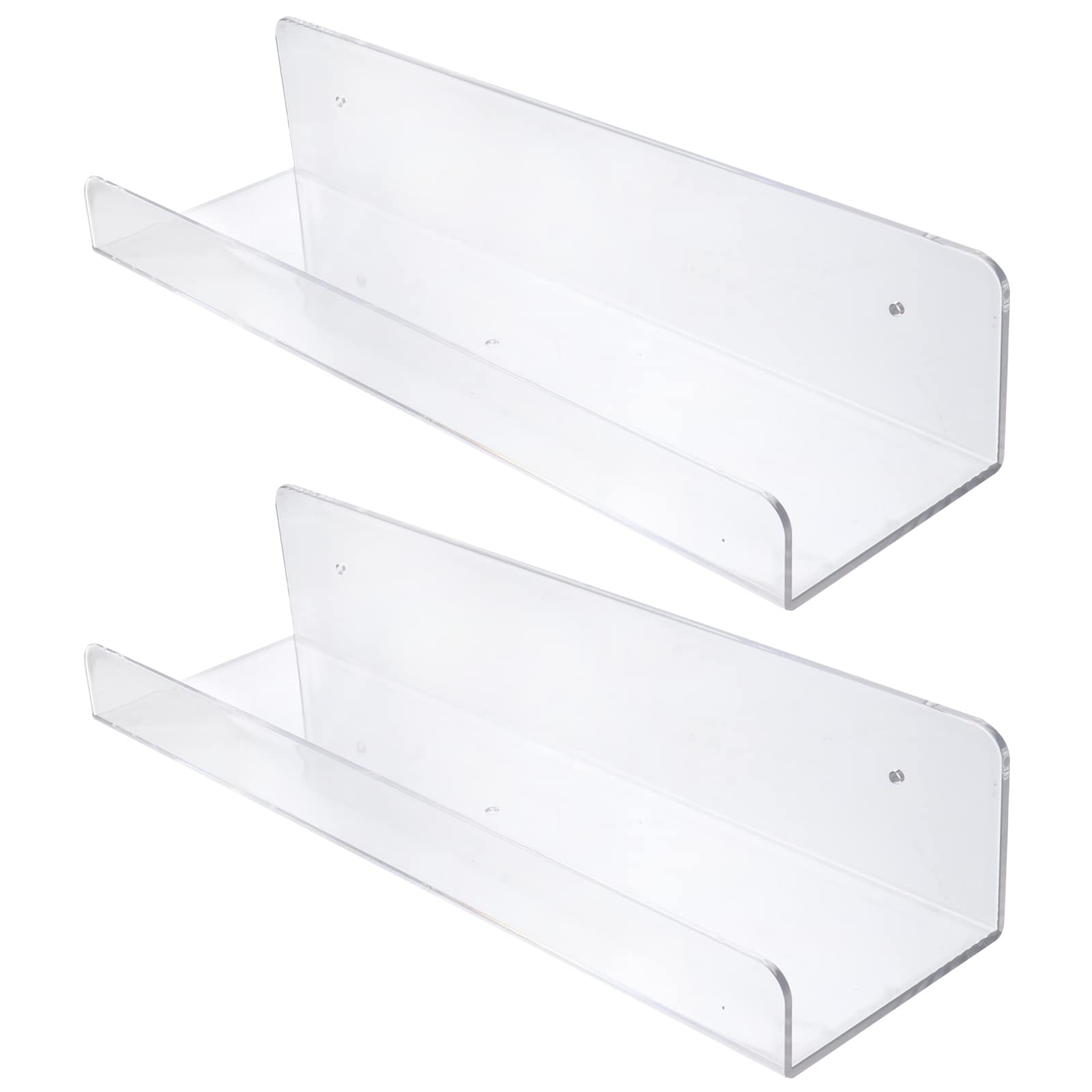 TEHAUX 2-Pack Clear Acrylic Wall Shelves - Floating Spice Rack for Kitchen, Bathroom & Office Organization - Wall Mounted Storage Shelves for Seasonings, Cosmetics & Decor