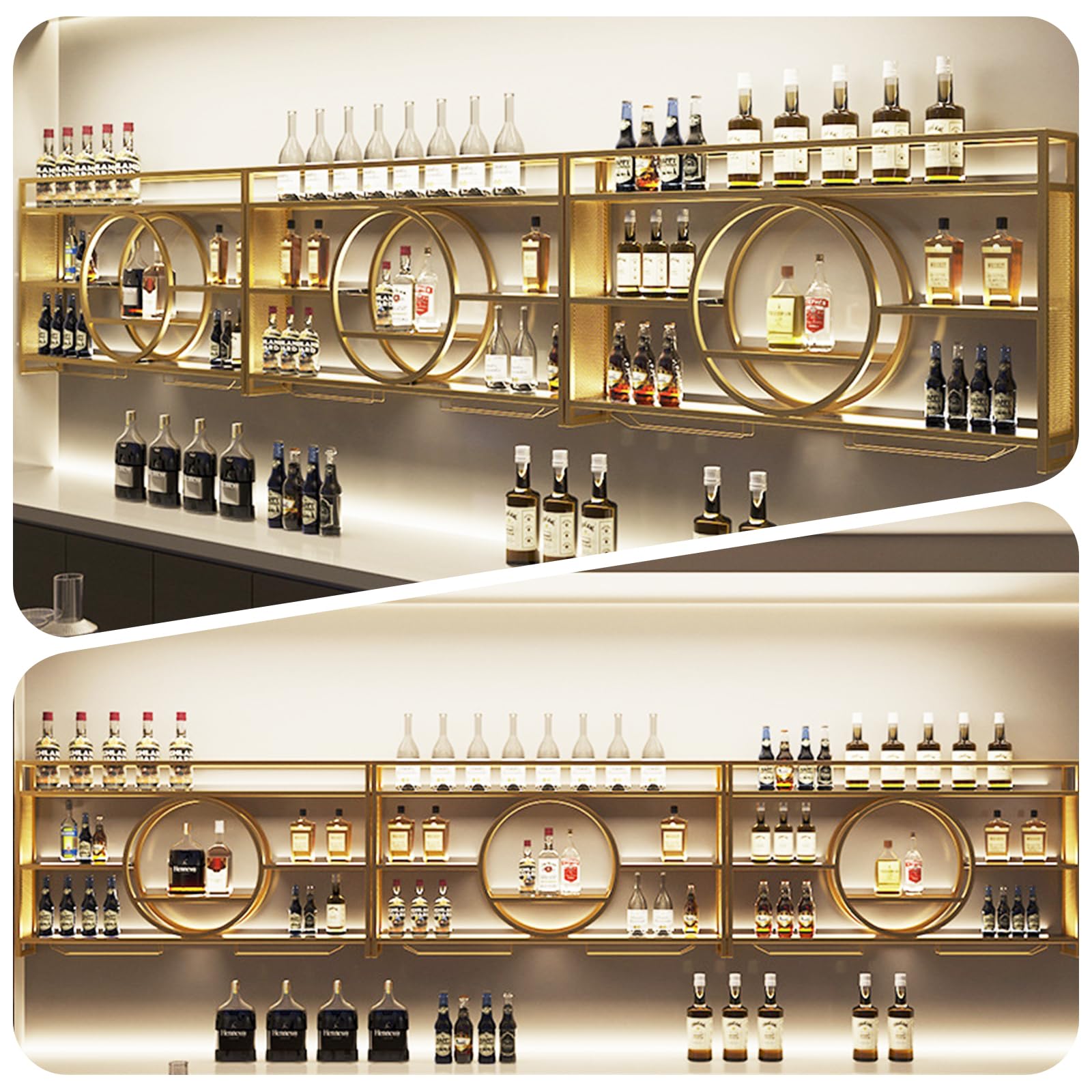 Stylish Gold Wall Mounted Metal Wine Rack - 47.2