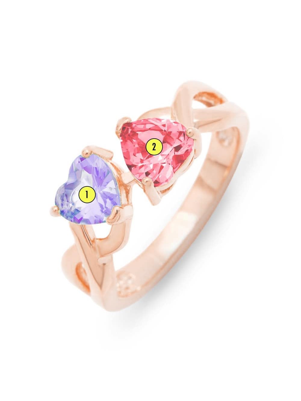 EVE'S ADDICTION Rose Gold Birthstone Ring - Personalized 2 Heart Birthstone Infinity Ring - Mother's Day Gift for Mom - Perfect for Anniversaries, Valentine's Day & Special Occasions