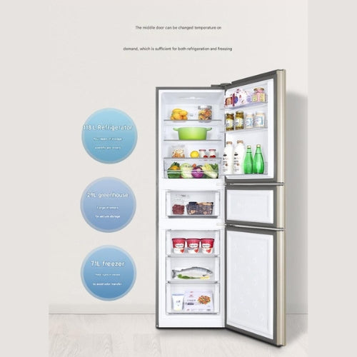 Haier 3-Door Refrigerator BCD-218LLC3E0C9 218L Silver Energy Efficient with 2-Year Warranty - Perfect for Small Kitchens, Apartments & Dorm Rooms