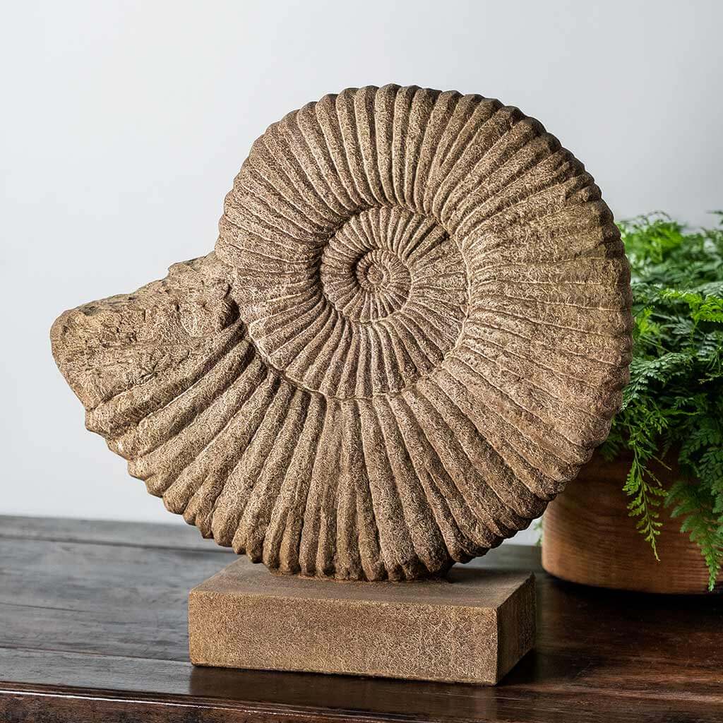 Campania International Medium Ammonite Garden Statue - Handcrafted Stone Resin Outdoor Decor for Patio, Lawn & Garden | Perfect for Mediterranean & Coastal Landscaping