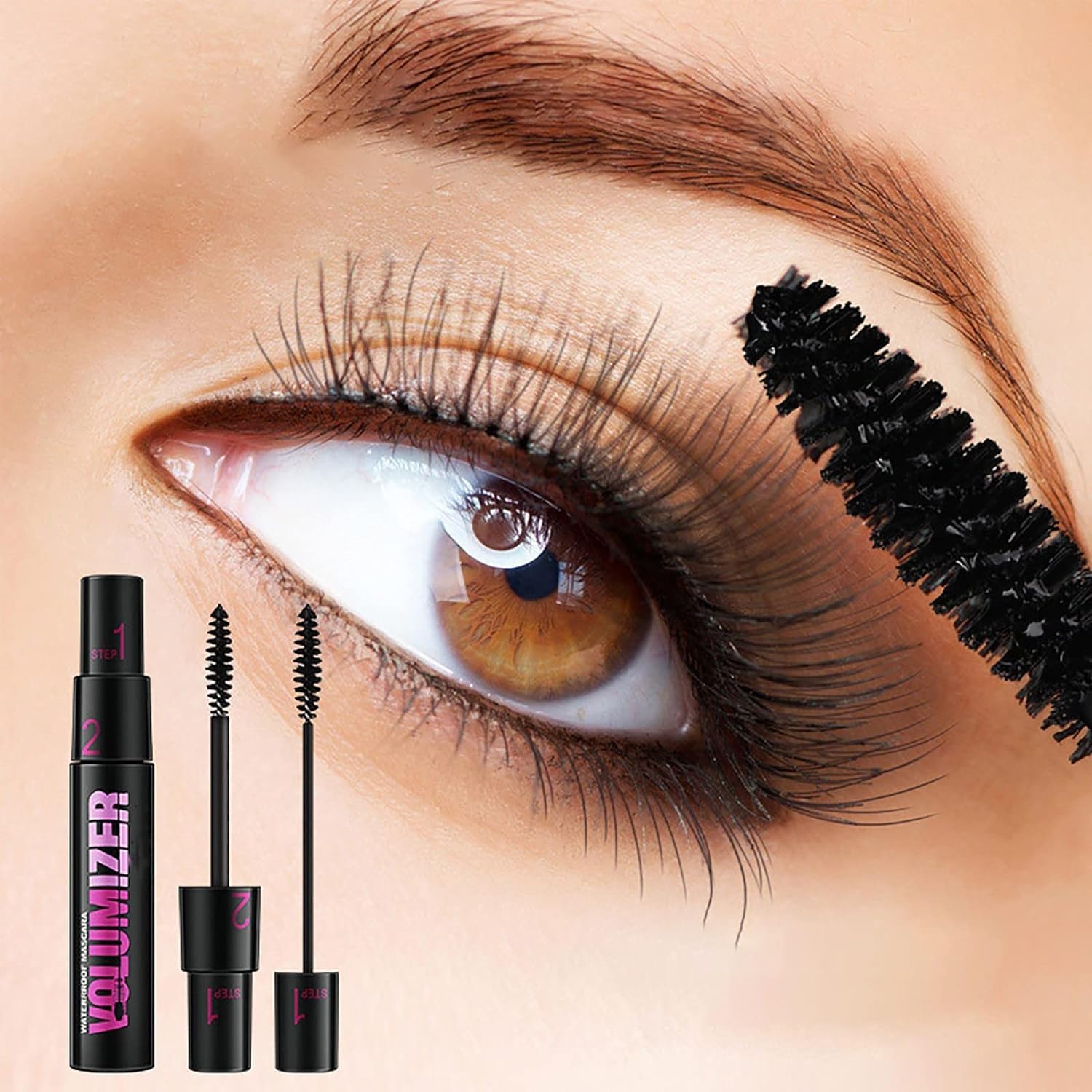 2 in 1 Dual-Brush Black Mascara - Waterproof, Long Lasting, Smudge Proof for Thickening & Lengthening - Volumizing Fiber Lash Mascara for Natural Curled Lashes (Black) | Perfect for Day to Night Wear, Parties, Weddings & Everyday Glam