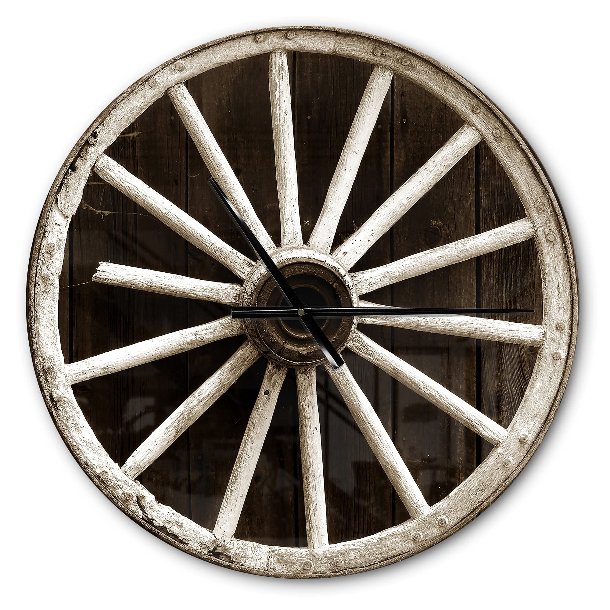 Sepia Country Wagon Wheel Wall Clock - Rustic Farmhouse Decor for Home, Bedroom, Bathroom, Office & Living Room - Perfect for Western, Country & Vintage Style Interiors