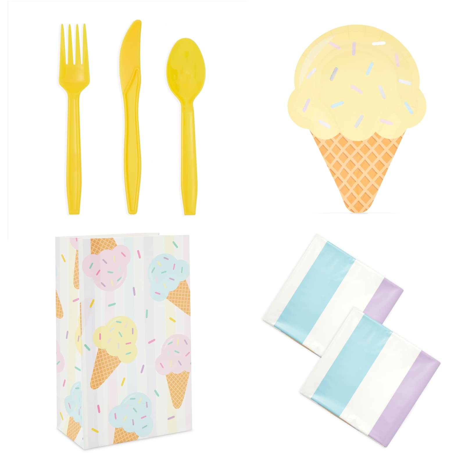 BLUE PANDA 207-Piece Ice Cream Themed Birthday Party Decorations Set - Includes Dinnerware & Party Favor Bags for Kids Birthday, Baby Shower & Summer Celebrations