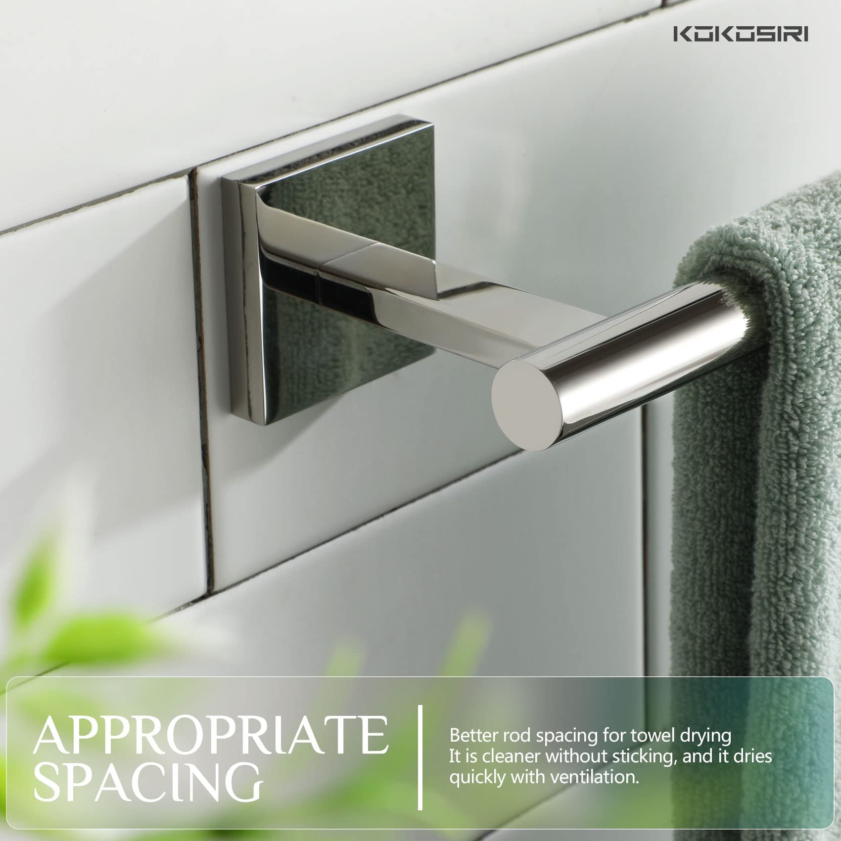 KOKOSIRI Chrome Towel Bar - Stainless Steel Wall Mounted Bathroom Towel Holder, Kitchen Paper Roll Holder for Toilet Cabinet - Polished B3008CH - Perfect for Modern Bathrooms & Kitchens