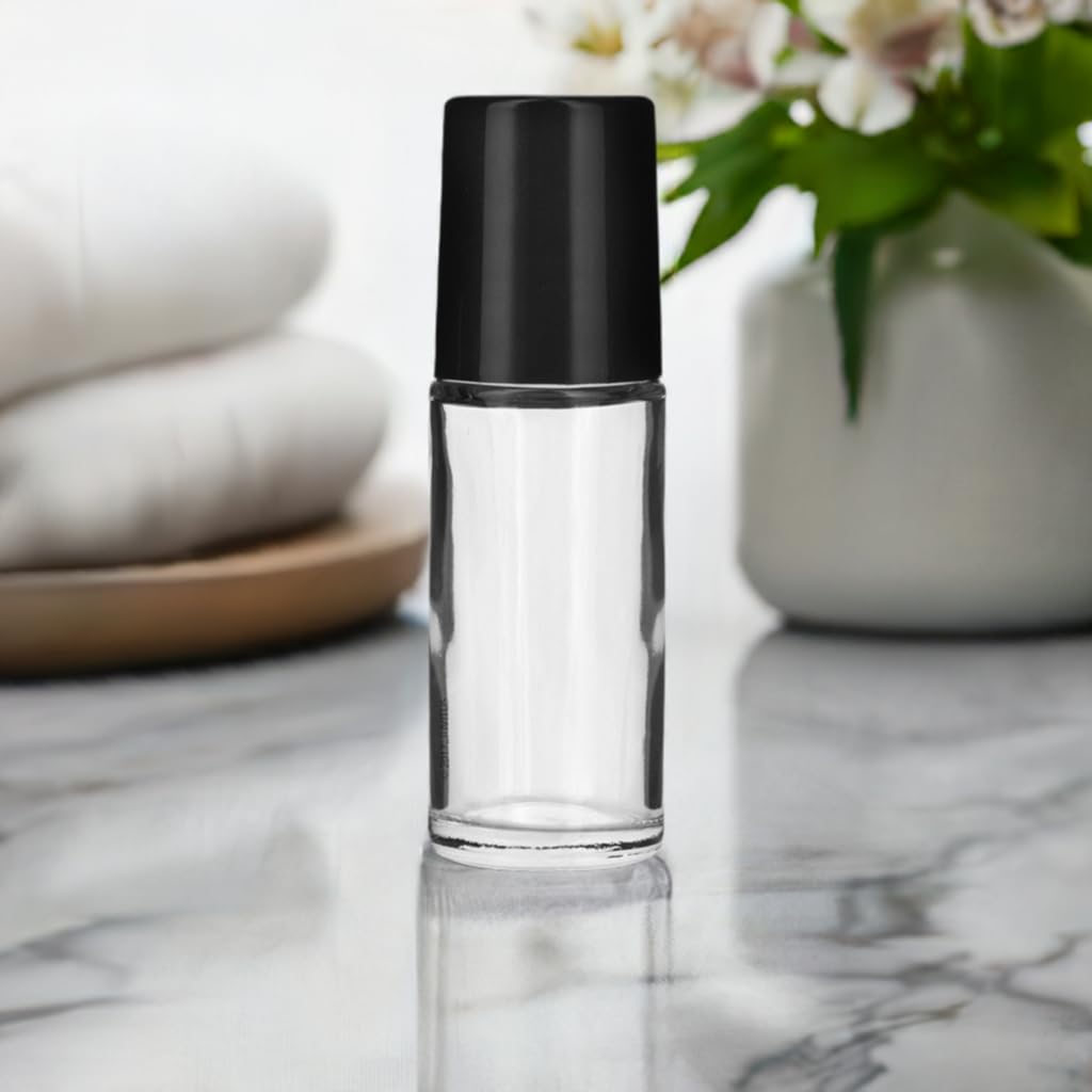 JUVITUS 1 oz (30 ml) Clear Glass Bottles - 4 Pack with Heavy Wall Design, Includes Funnel & Labels - Perfect for Essential Oils, DIY Beauty Products, and Travel-Sized Liquids