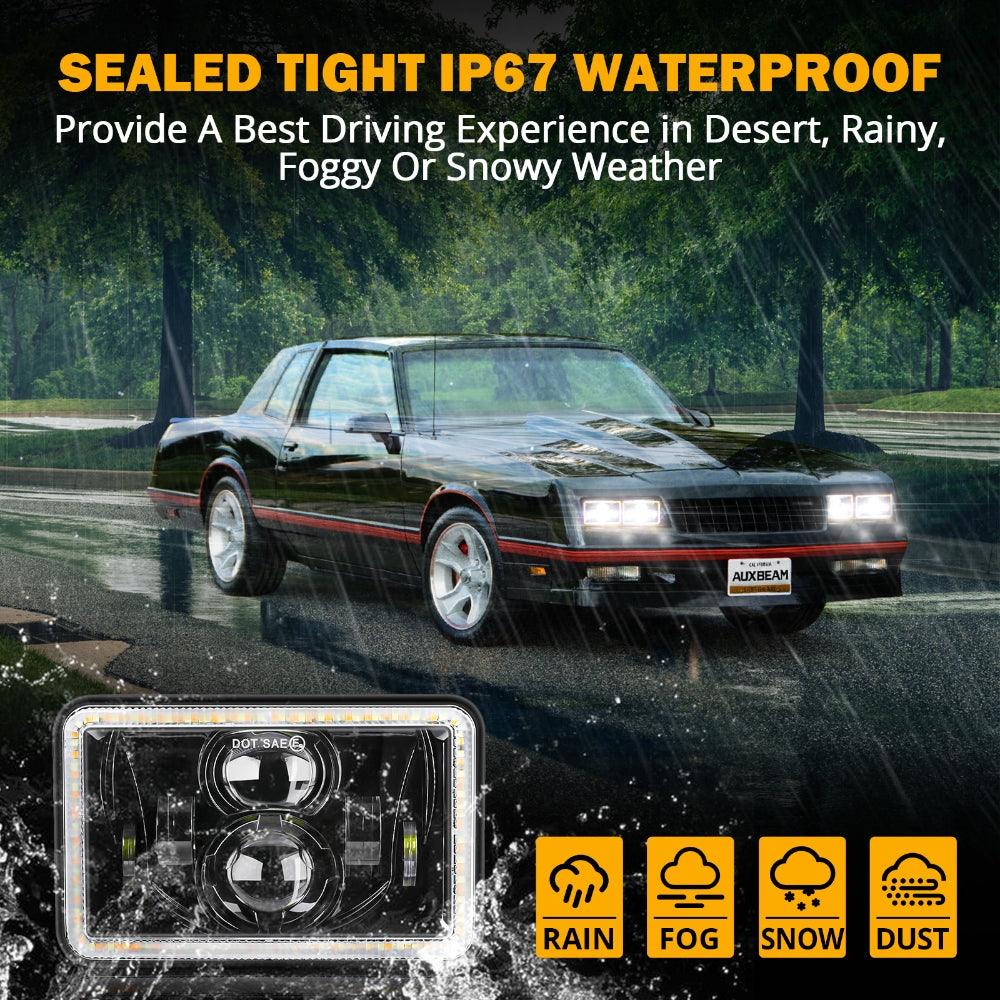 4x6 LED Headlights High/Low Beam with DRL & Turn Signal - DOT Approved - Compatible with Peterbilt, Kenworth, Freightliner Trucks - Perfect for Night Driving & Enhanced Road Safety
