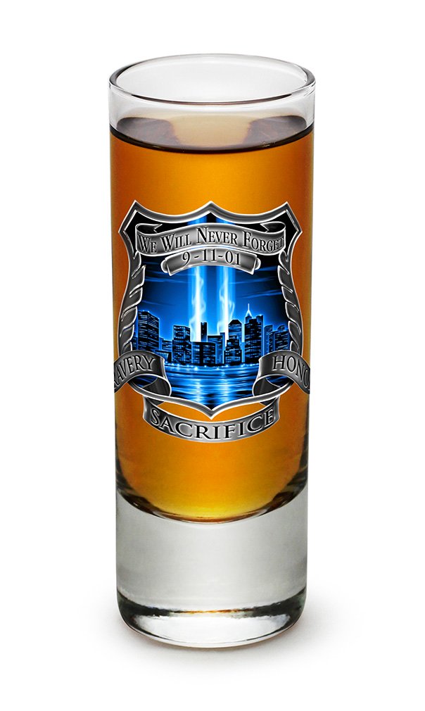 Erazor Bits Police Law Enforcement 911 Tribute Shot Glass Set - 12 Pack 2oz Heavy Base Tall Mini Shooter Glasses for Whiskey, Tequila, Vodka & Spirits - Perfect for Bars, Parties & Law Enforcement Tributes