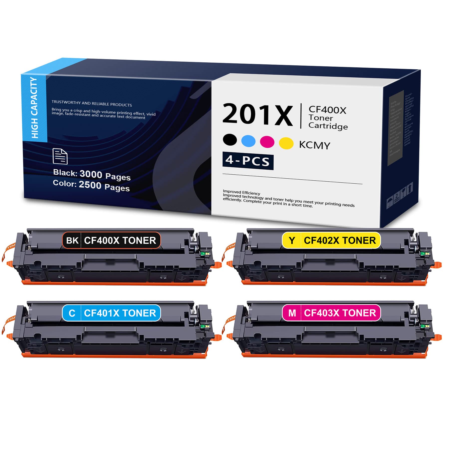 FRIJIE 4-Pack Compatible Toner Cartridge Replacement for HP Pro M252dw M252n MFP M277n MFP M277dw M277c6 M274n Printers (1BK+1C+1Y+1M) | High-Quality 201X CF400X CF401A CF402A CF403A Series | Perfect for Home Office & Small Business Printing Needs