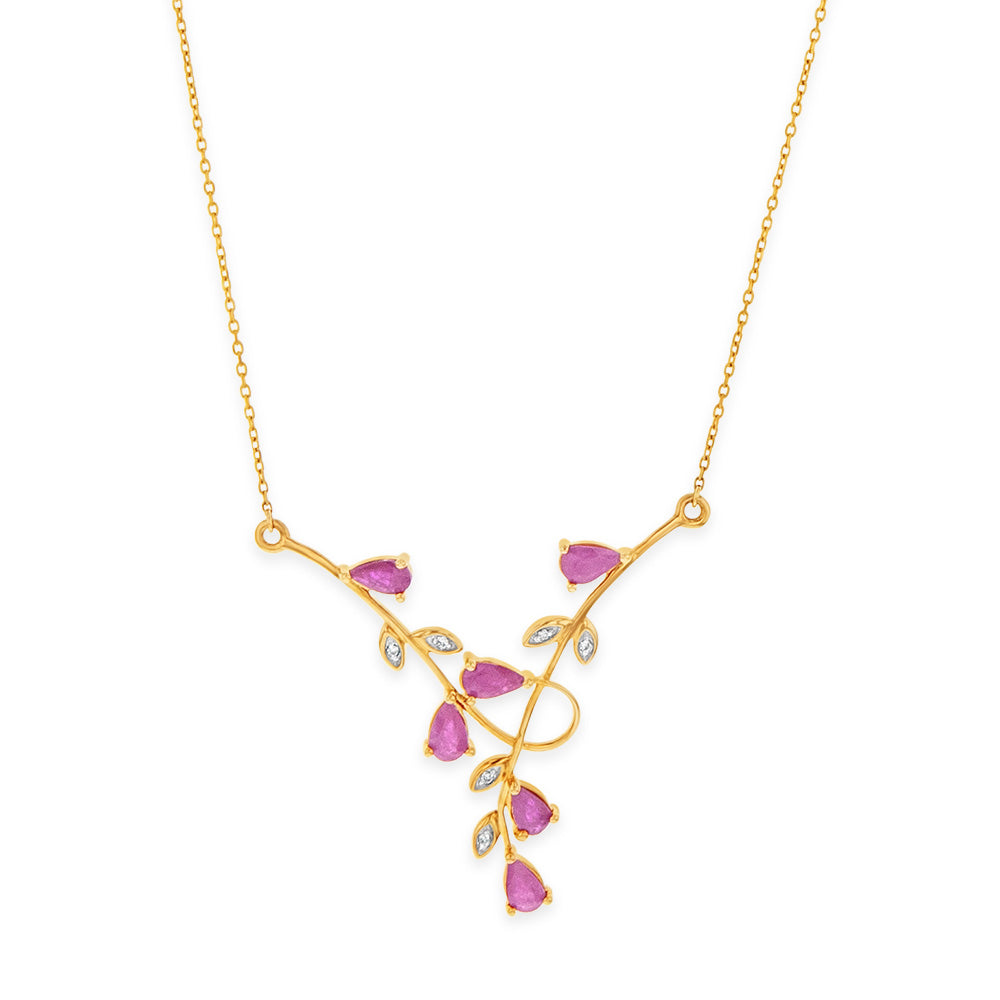 9ct Yellow Gold 0.30ct Natural Ruby and Diamond Pendant Necklace - 18 Inch Chain for Women, Perfect for Valentine's Day Gift, Anniversary or Special Occasion Jewelry