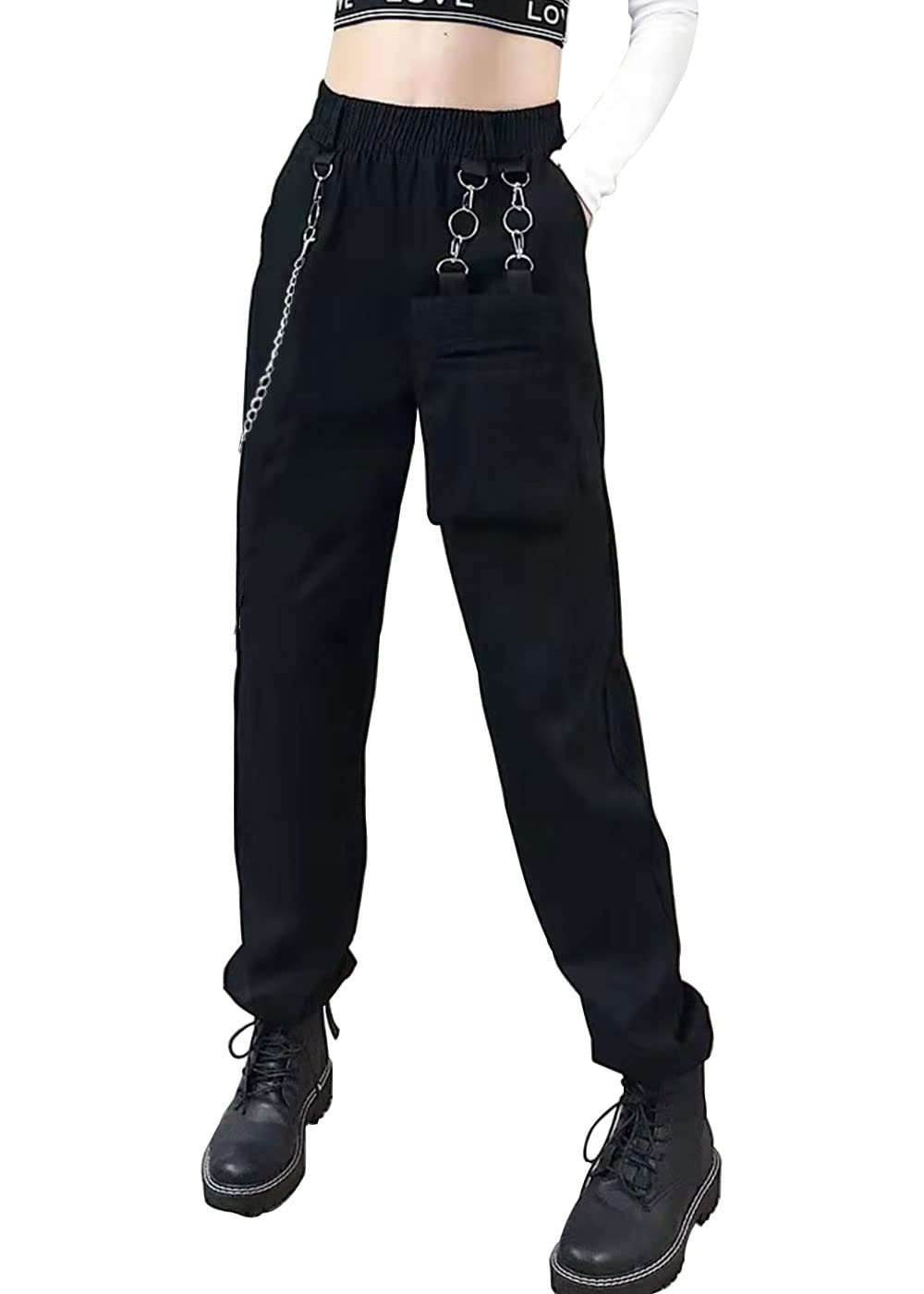TSMNZMU Women's Wide Leg Gothic Sweatpants - Punk Korean Style Black Trousers, Joggers & Harajuku Yoga Pants for Casual Wear, Street Fashion & Gothic Outfits