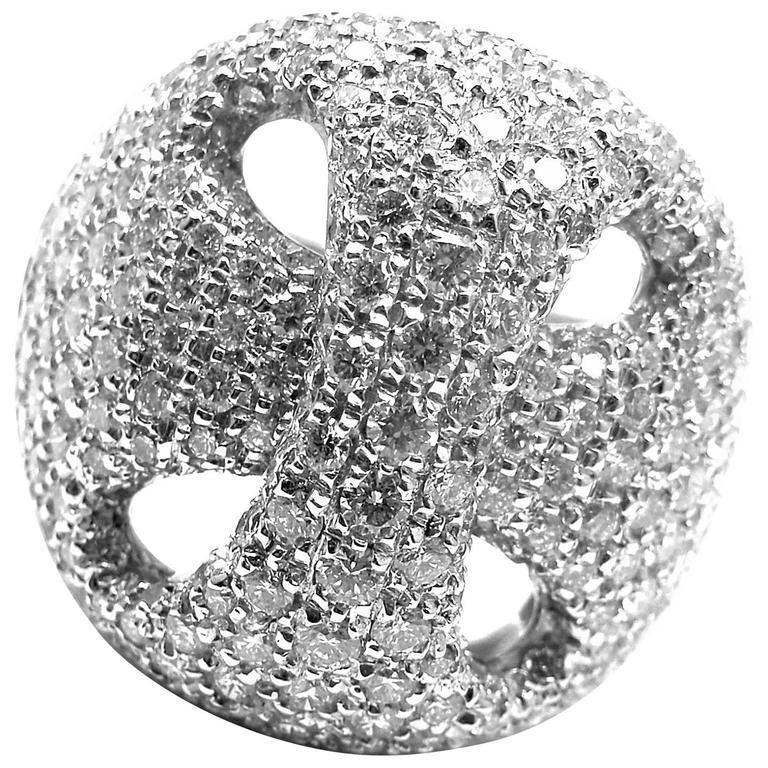 18K White Gold Damiani Diamond Ring - 3.21ctw Large Size 7 - Perfect for Engagement, Wedding & Anniversary Gifts