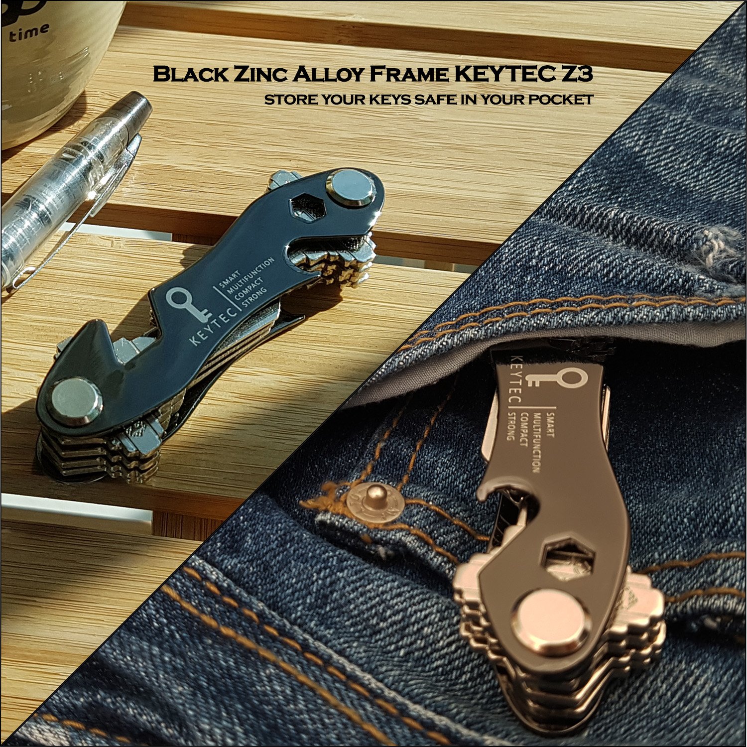 KEYTEC Compact Key Organizer - 12 Key Holder with Bottle Opener & Phone Stand - Perfect for Travel & Daily Use