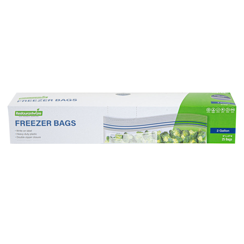 Bag Tek 2 Gallon Clear Plastic Freezer Bags with Double Zipper - BPA Free, Write-On Labels (15x13 Inches) - 25 Count Box - Perfect for Food Storage, Meal Prep & Freezing