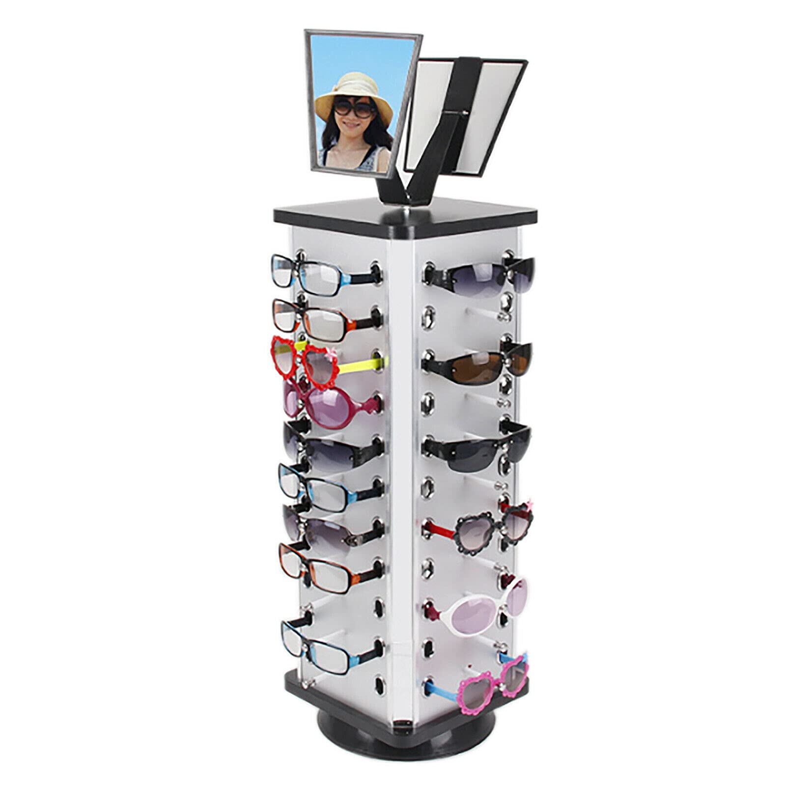 Frederimo 44 Pack Rotating Sunglasses Display Stand with Mirror – 360° Adjustable Retail Glasses Rack for Store & Boutique – Perfect for Eyewear Showcase, Fashion Accessories Display
