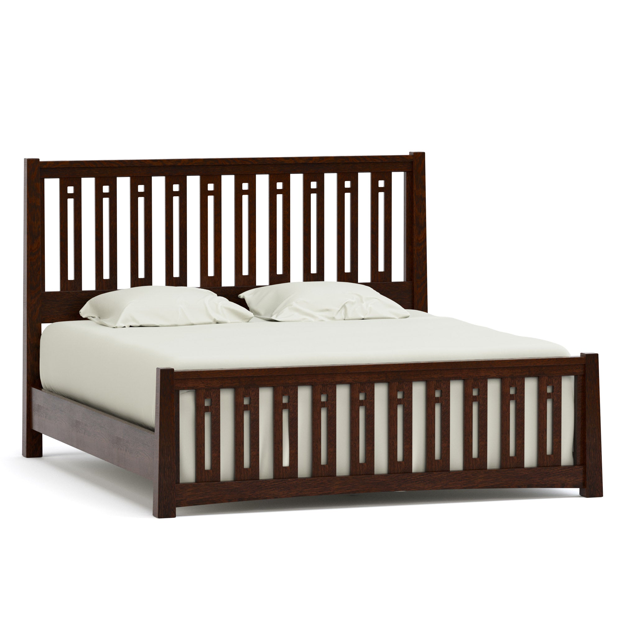 Highlands Pierced Slat Bed - Modern Wooden Platform Bed Frame with Headboard, Queen Size - Perfect for Bedroom, Guest Room, and Dormitory Decor