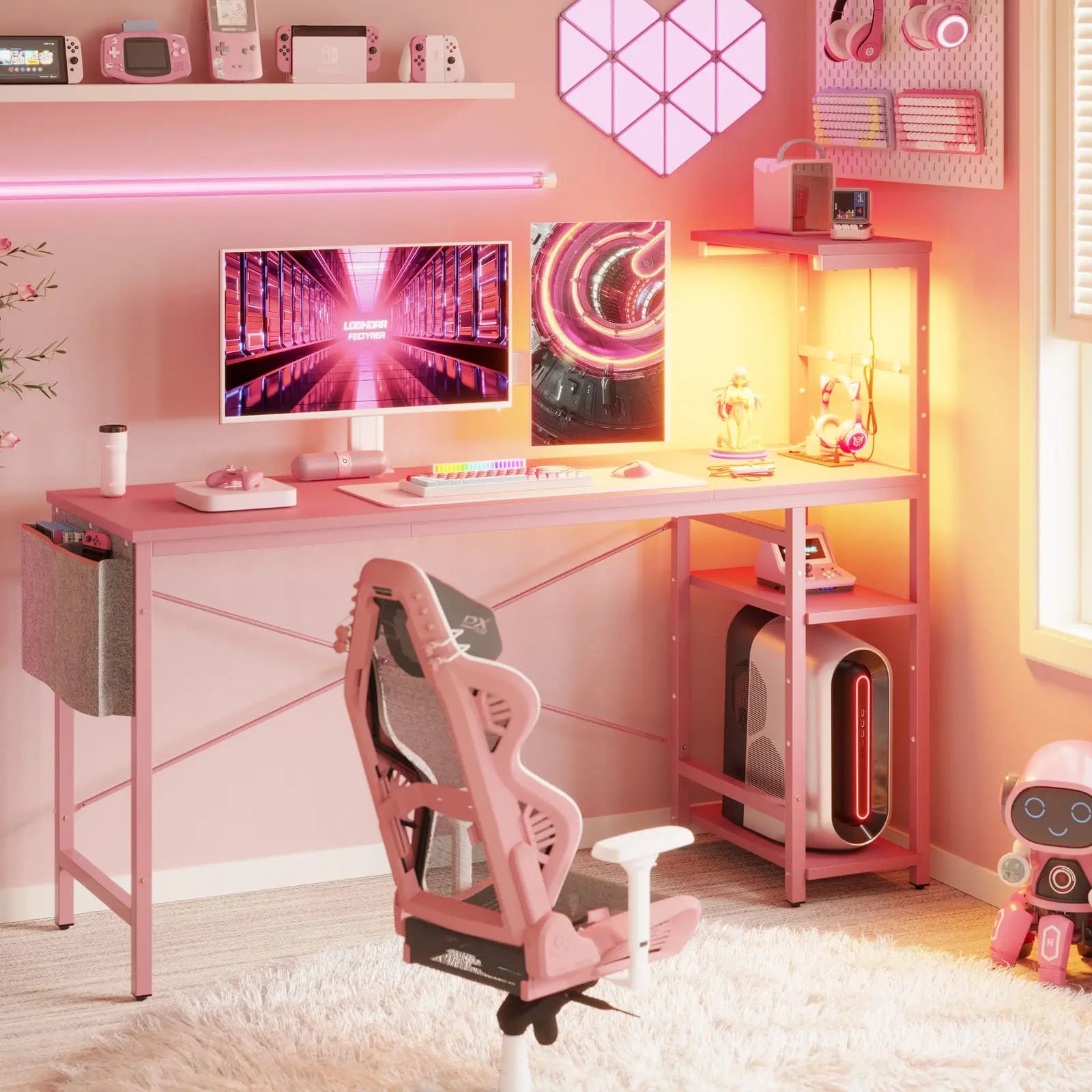 Bestier 61 Inch Large Computer Desk with Reversible Shelves - Ergonomic Gaming Desk for PC, Laptop & Workstation - Perfect for Home Office, Gaming Setup & Study Room