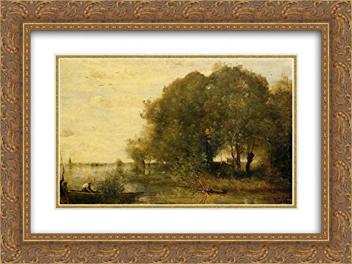 Wooden Peninsula 24x18 Gold Ornate Frame with Double Matted Museum Art Print - Jean Baptiste Camille Corot Landscape Painting - Perfect for Living Room, Bedroom, or Office Wall Decor