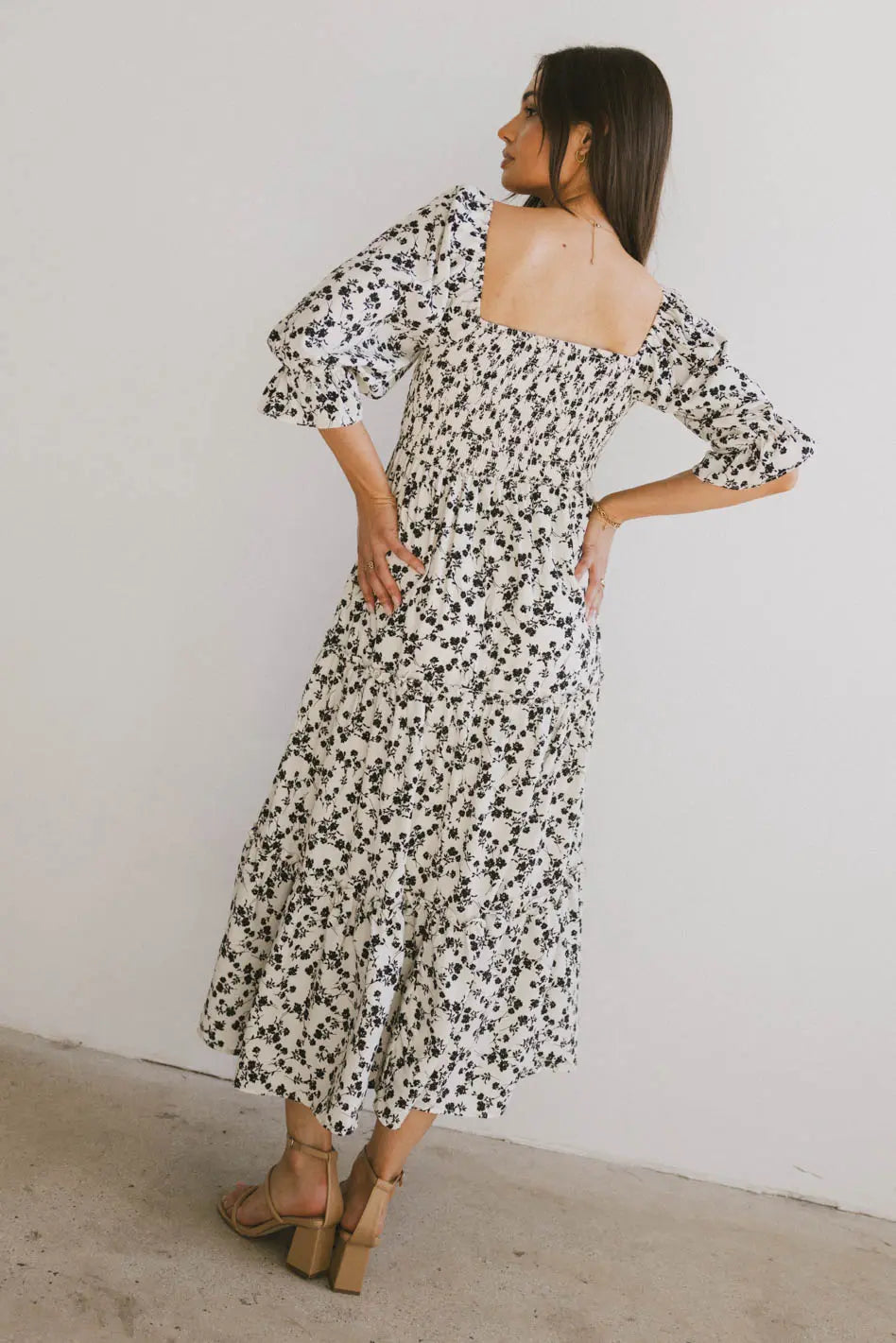 Kiran Floral Midi Dress in Cream | Elegant Floral Print Summer Dress for Women | Perfect for Weddings, Garden Parties & Brunch Dates