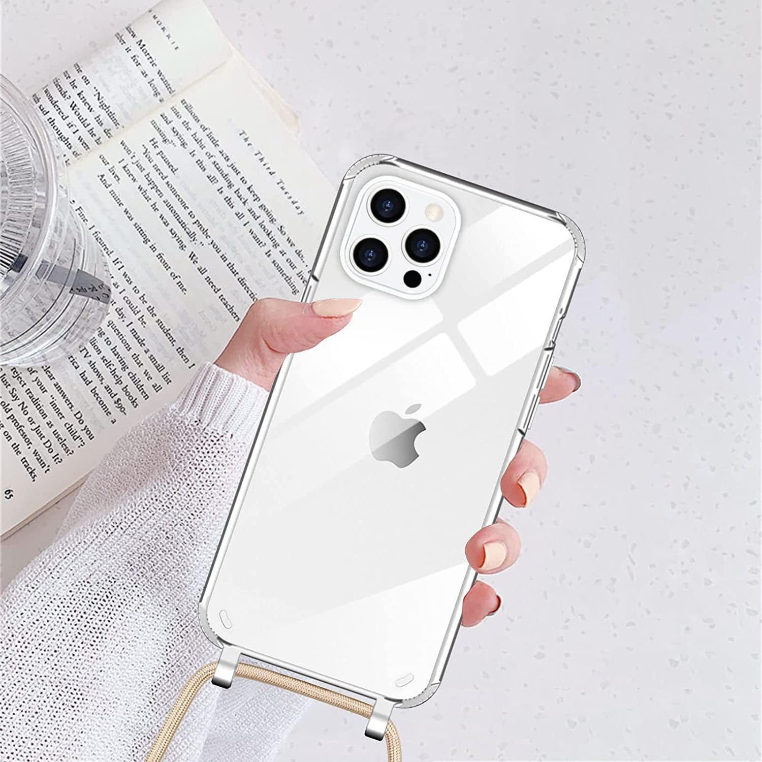 **Nupcknn Clear iPhone 14 Pro Max Case with Adjustable Neck Strap – 6.7 Inch Transparent Protective Cover with Lanyard (Gold) – Perfect for Travel, Work, and Hands-Free Convenience**