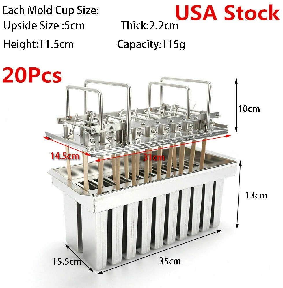 20Pcs Stainless Steel Popsicle Molds with Flat Head - Fast Freeze Ice Cream Maker Set for Homemade Frozen Treats - Perfect for Summer Parties, Kids Snacks and Healthy Desserts