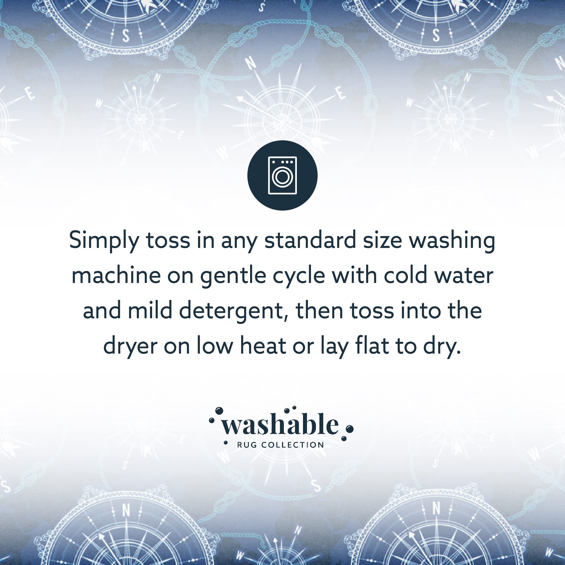 Linon The Anywhere Washable Rug - Velmer Blue & Ivory 5' x 7' Area Rug | Stain Resistant & Machine Washable | Perfect for Living Room, Bedroom, or Office Decor