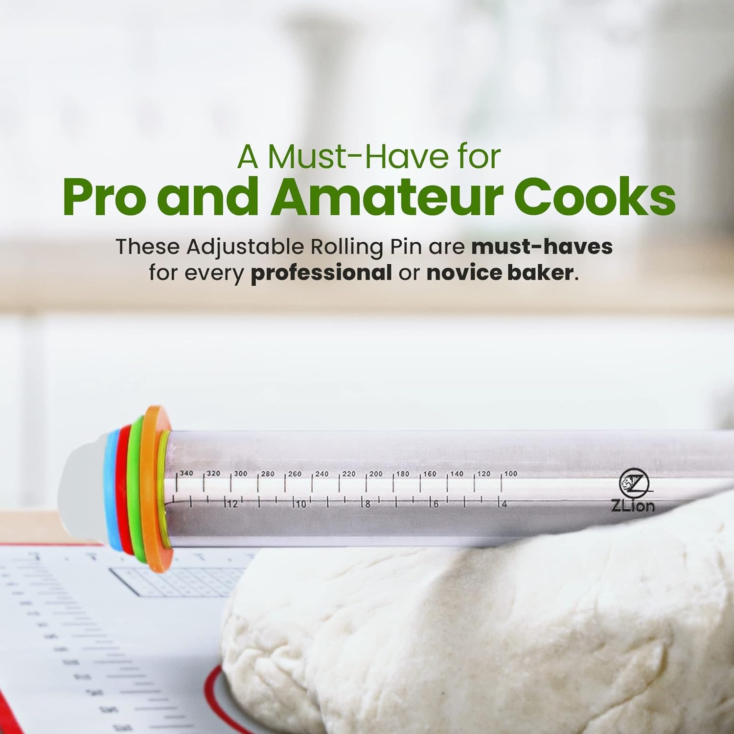 Premium Stainless Steel Rolling Pin with Thickness Rings - Adjustable Dough Roller for Baking Pizza, Pastry, Pasta & Cookies | Non-Stick & Corrosion-Resistant | Perfect for Home Bakers & Professional Kitchens