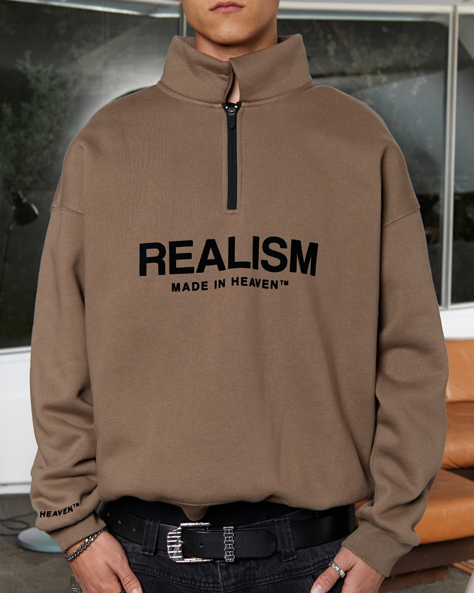 Premium SSS Realism Elite Half Zip Sweater in Taupe - Stylish & Comfortable Pullover for Men & Women - Perfect for Casual Wear, Outdoor Activities & Layering in Cool Weather