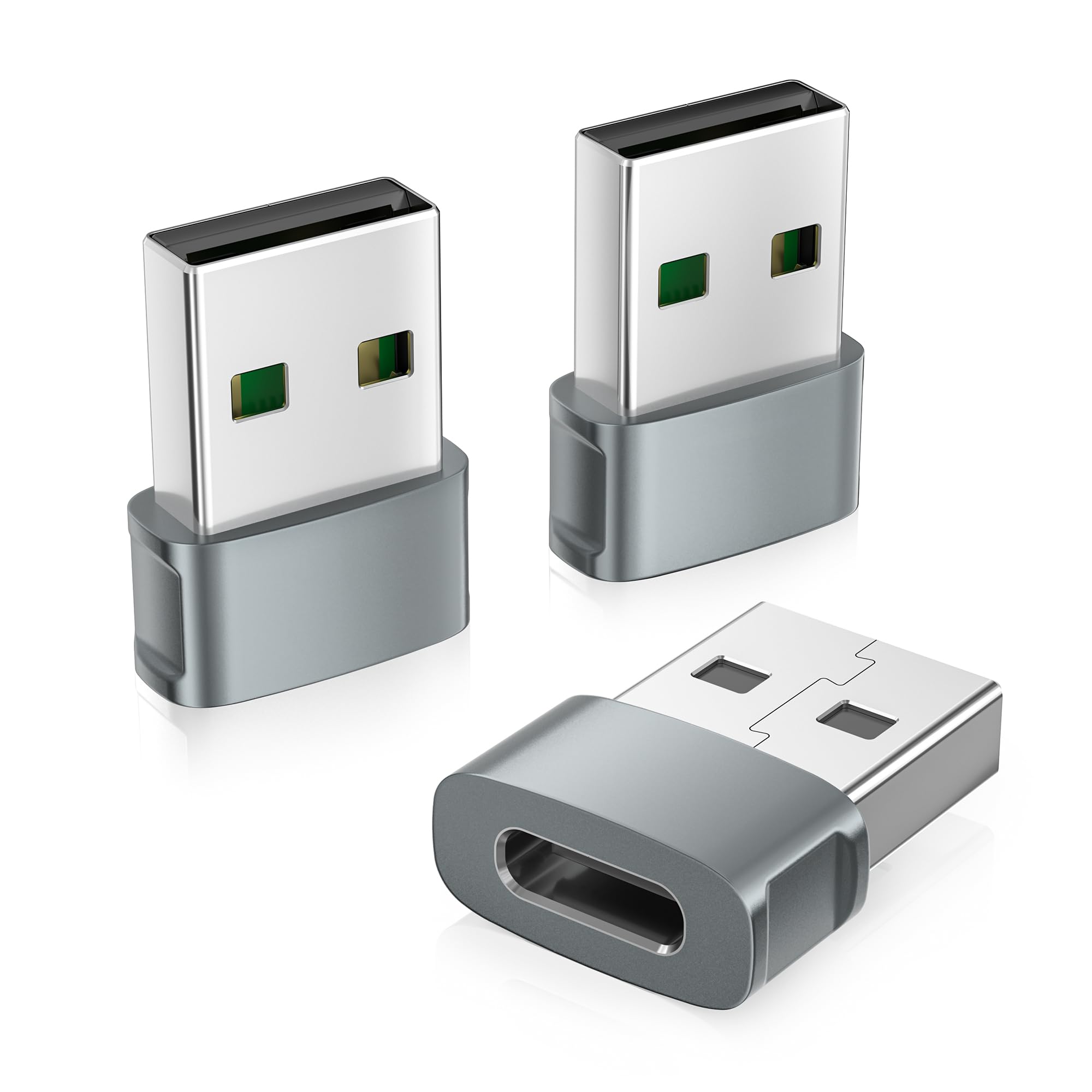 Basesailor 3-Pack USB to USB C Adapter, Type C Female to USB A Male Converter - Compatible with iPhone 16/15/14/13/12 Pro Max, Apple Watch 10, iPad 9/Air 6/Mini, Samsung Galaxy S25/S24/A54/Z Fold/Flip - Perfect for Car Charging, Home & Office Use