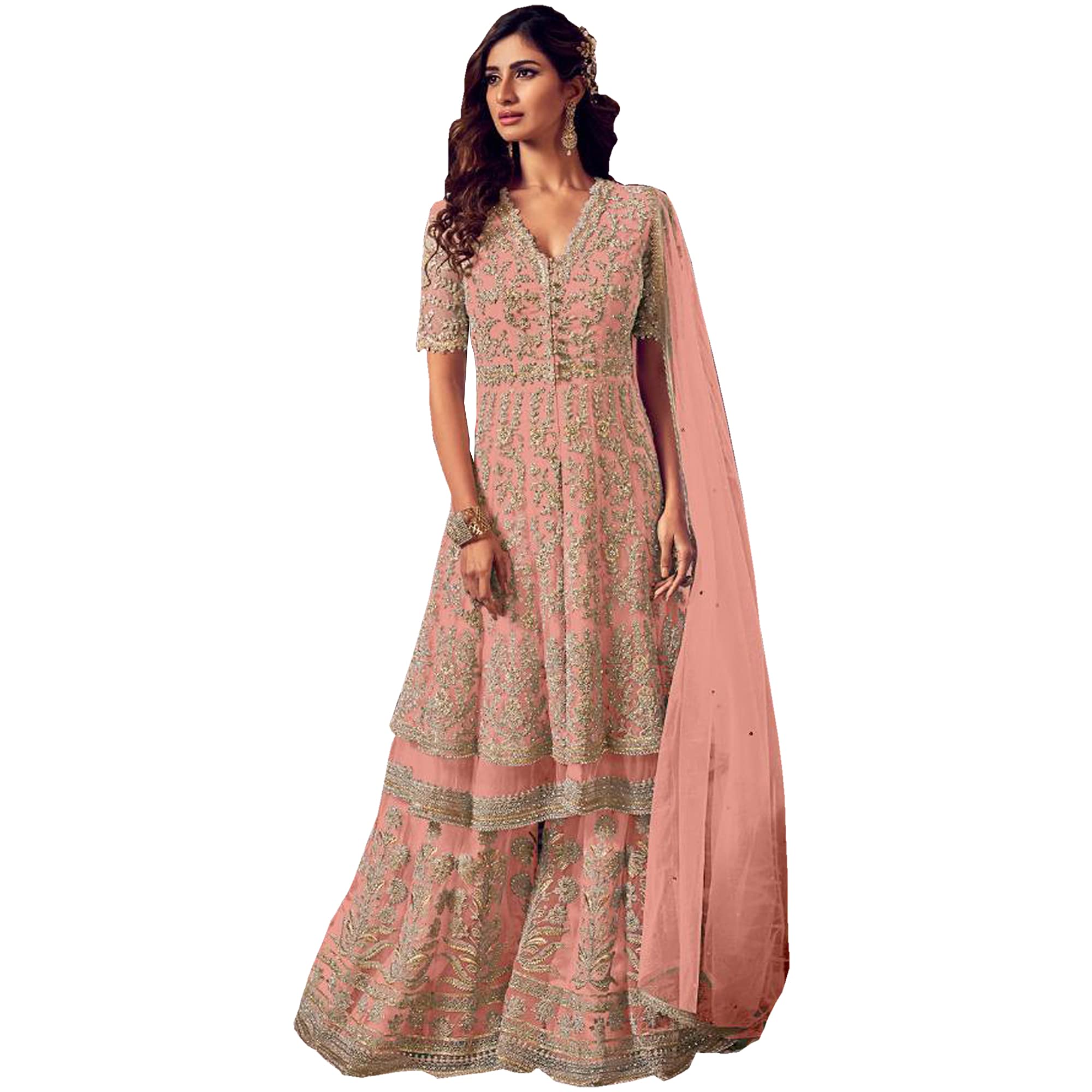 Elegant Women's Heavy Anarkali Sharara Suit - Ready-Made Embroidered Salwar Kameez Dress for Parties & Weddings | Perfect for Festive Occasions, Bridal Wear & Cultural Events