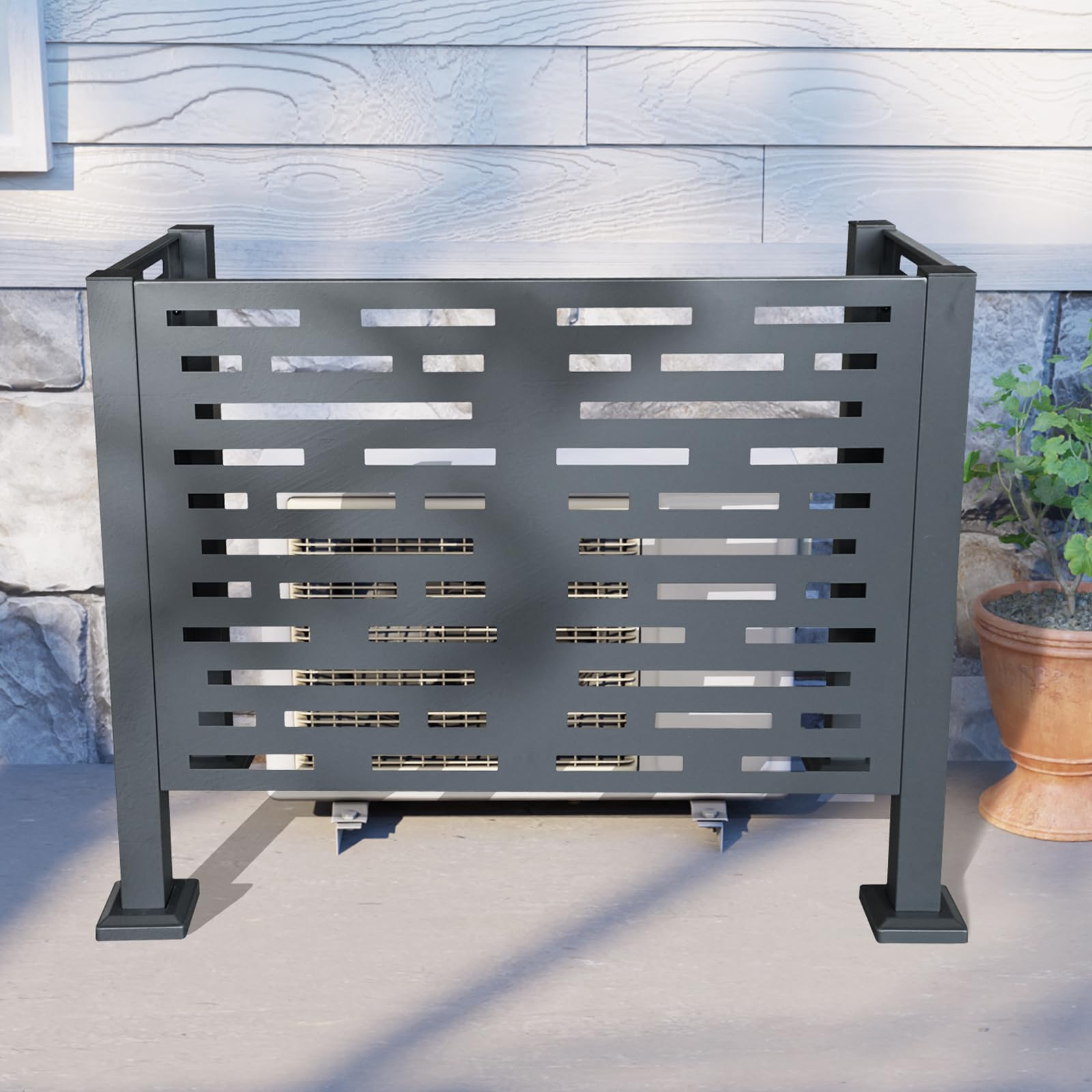 3.83 FT x 1.84 FT x 2.92 FT Metal AC Unit Fence for Outdoor Air Conditioner - 3-Panel Fencing to Hide Pool Equipment & Improve Curb Appeal | Durable Outdoor AC Cover for Backyard, Patio & Garden Protection