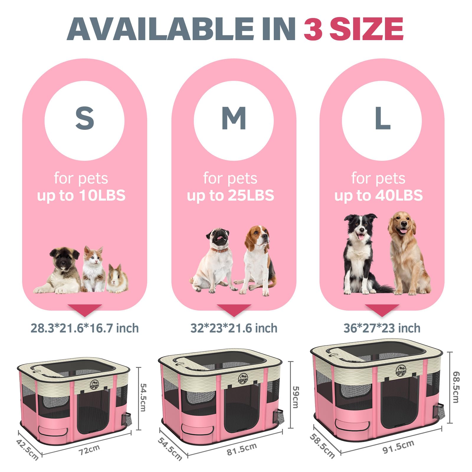 Foldable Dog Playpen - Portable Puppy Play Pen & Collapsible Pet Crate Cage for Small Animals Indoor/Outdoor Use | Includes Carrying Case & Food Bowl | Perfect for Puppies, Kittens, Rabbits, Guinea Pigs (Pink, Medium Size) - Great for Travel, Home, Backyard & Training