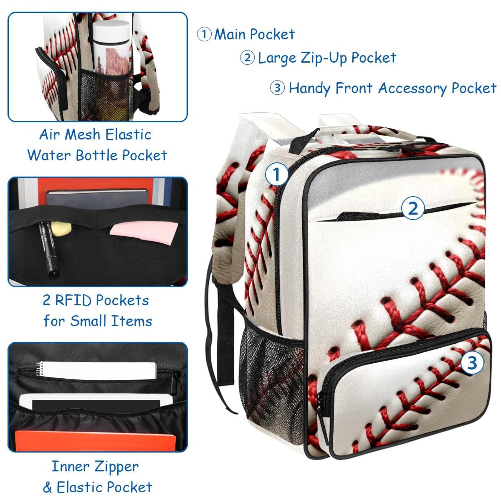 Premium Travel & Work Backpack - Durable Baseball Line Texture Design - Perfect for Business Trips, Commuting & Outdoor Adventures