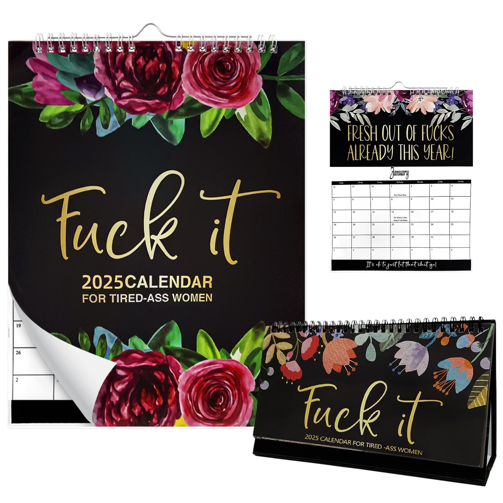 2025 Fu*k It Wall Calendar - 2 Pack Motivational Swear Word Calendar for Women | Monthly Planner & Gag Gift | Home & Office Decor | Stress Relief & Funny Gift Idea