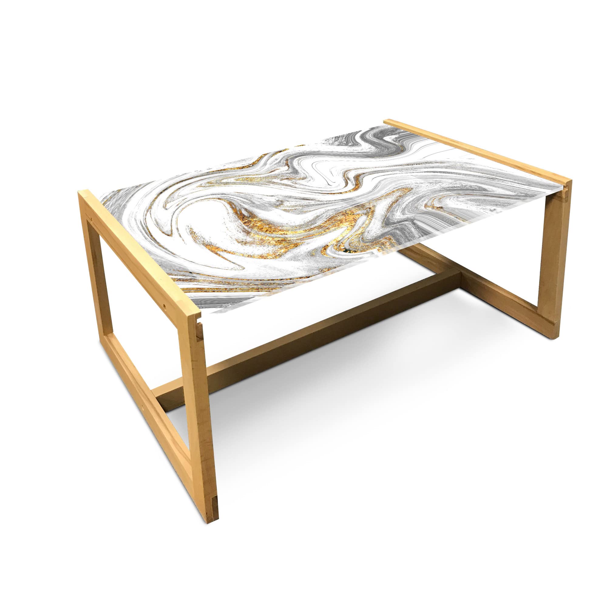 Ambesonne Modern Marble Coffee Table with Wooden Frame - Fluid Art Marbling Design, Acrylic Glass Top, Contemporary Waves Pattern for Living Room, Office, Dorm - Large Size in Grey & Pale Coffee Colors - Perfect for Home Decor, Workspace & Small Apartments