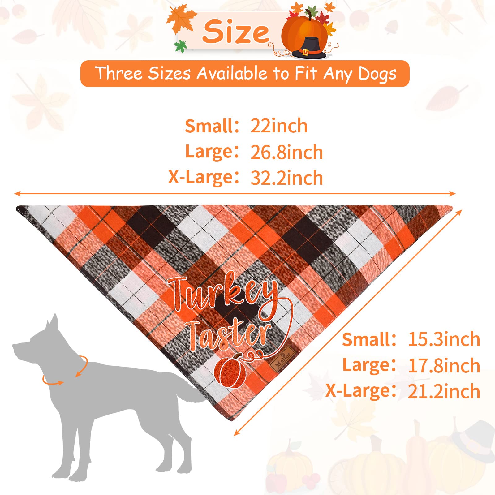 Malier Holiday Dog Bandana - Halloween Thanksgiving Plaid Pet Scarf with Embroidery, Triangle Bib Kerchief for Small Medium Large Dogs & Cats (Large, Style 4) - Perfect for Seasonal Pet Photos & Holiday Parties