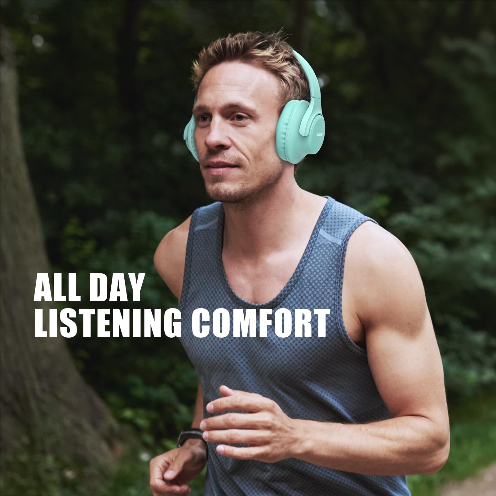KVIDIO Wireless Bluetooth Over-Ear Headphones with Microphone, 65H Playtime, Foldable Lightweight Design, HiFi Stereo & Deep Bass - Perfect for Travel, Work, Gaming & Phone Calls (Green)