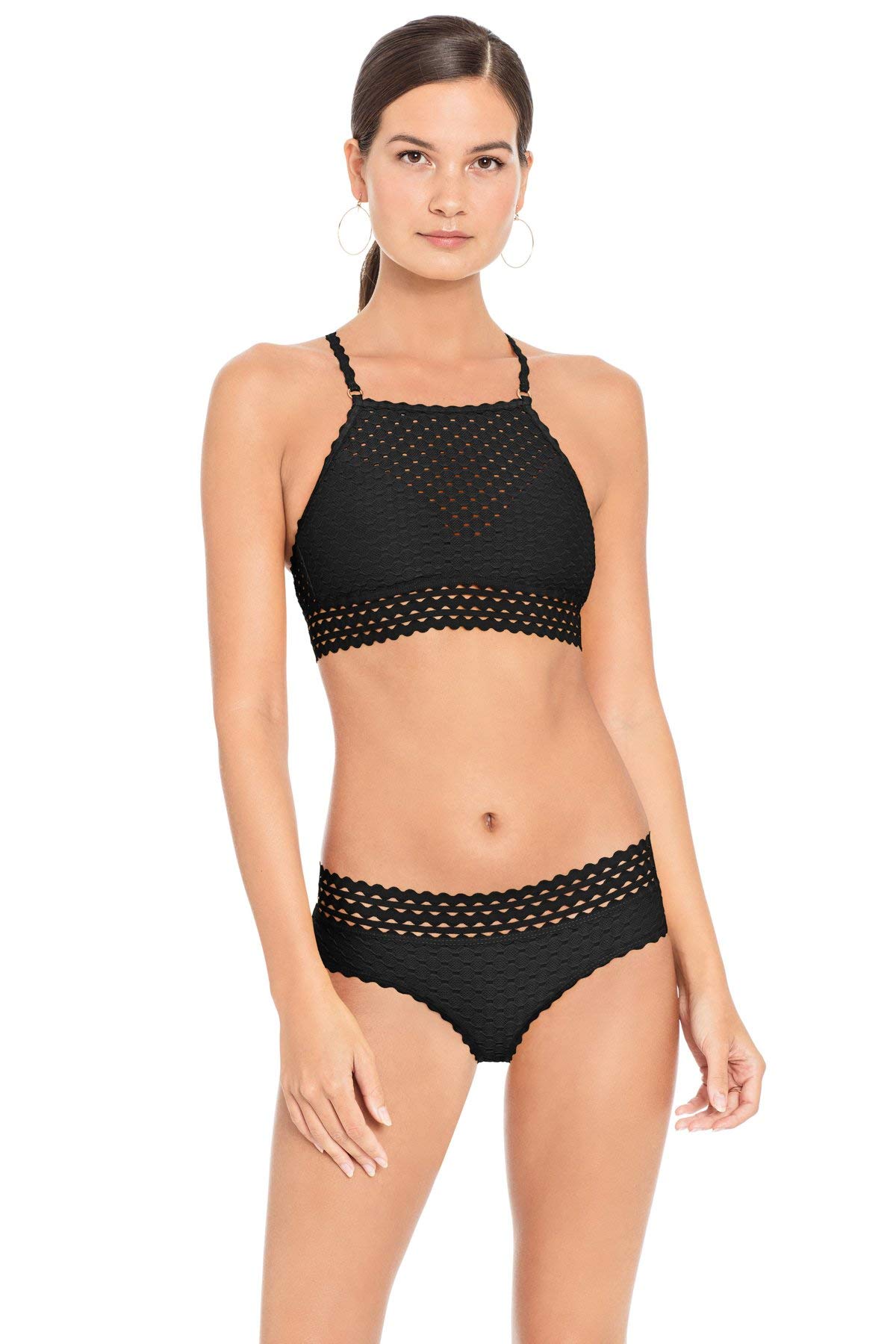 Robin Piccone Women's Chira Rickrack High Neck Bikini Top - Sexy Swimwear for Beach & Pool - Perfect for Summer Vacations & Tropical Getaways