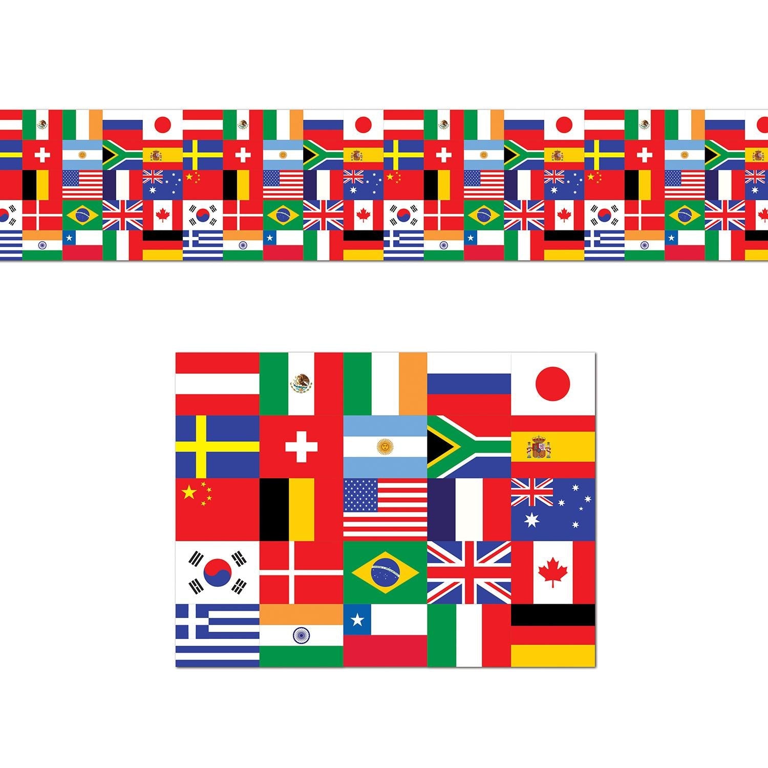 12 Pack Beistle International Flag Poly Party Decorating Material - 25ft Roll for Patriotic Events, Festivals & Home Decorations