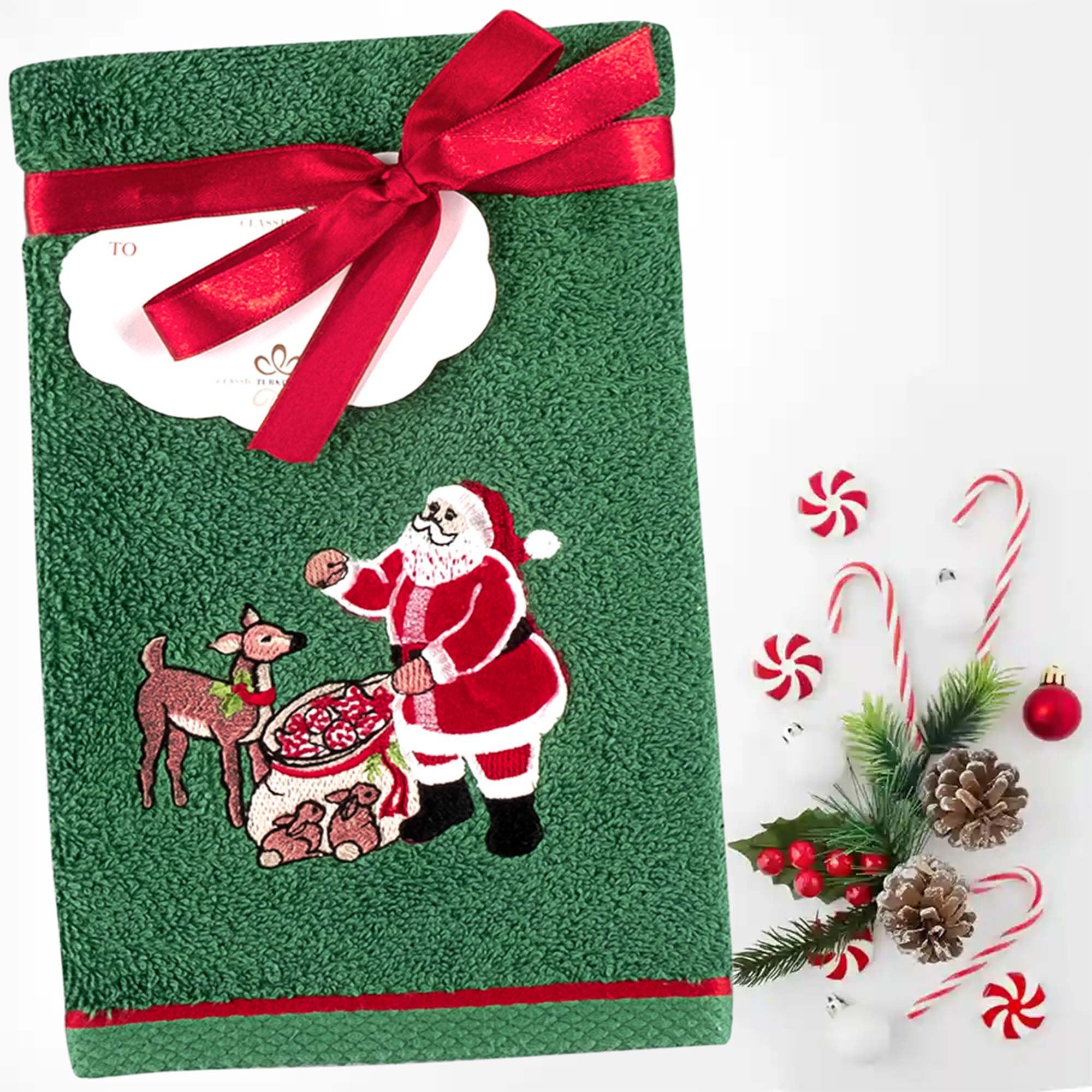 6-Piece Embroidered Christmas Turkish Cotton Kitchen Towels Set - Holiday Themed Cute Fingertip Towels for Festive Decor & Gifts | Perfect for Christmas Parties, Home Decor, and Seasonal Kitchen Use