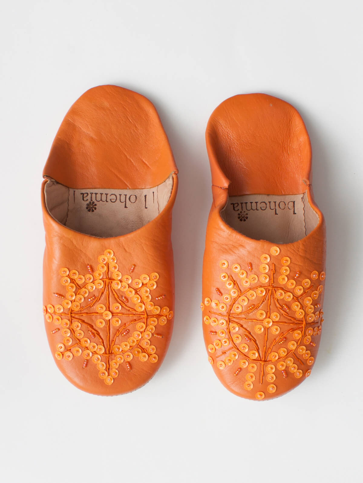 Stylish Moroccan Babouche Sequin Slippers in Vibrant Orange | Comfortable & Fashionable House Shoes for Women | Perfect for Home, Lounge & Boho Chic Outfits