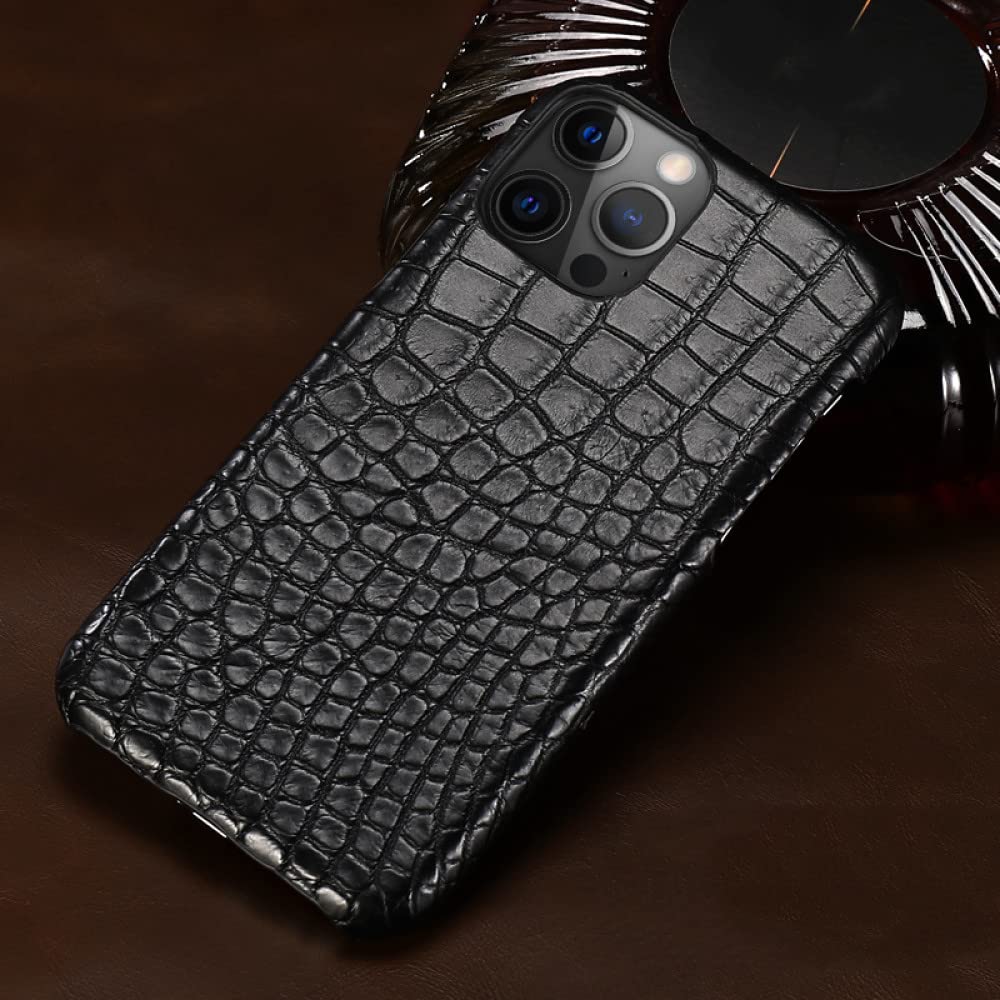 Premium Crocodile Print Leather Phone Case for iPhone 13 Pro Max/12 Mini/11/12 Pro Max/X/XS Max/XR/SE 2020 - Luxury Matte Black Protective Cover - Perfect for Business, Travel & Everyday Use