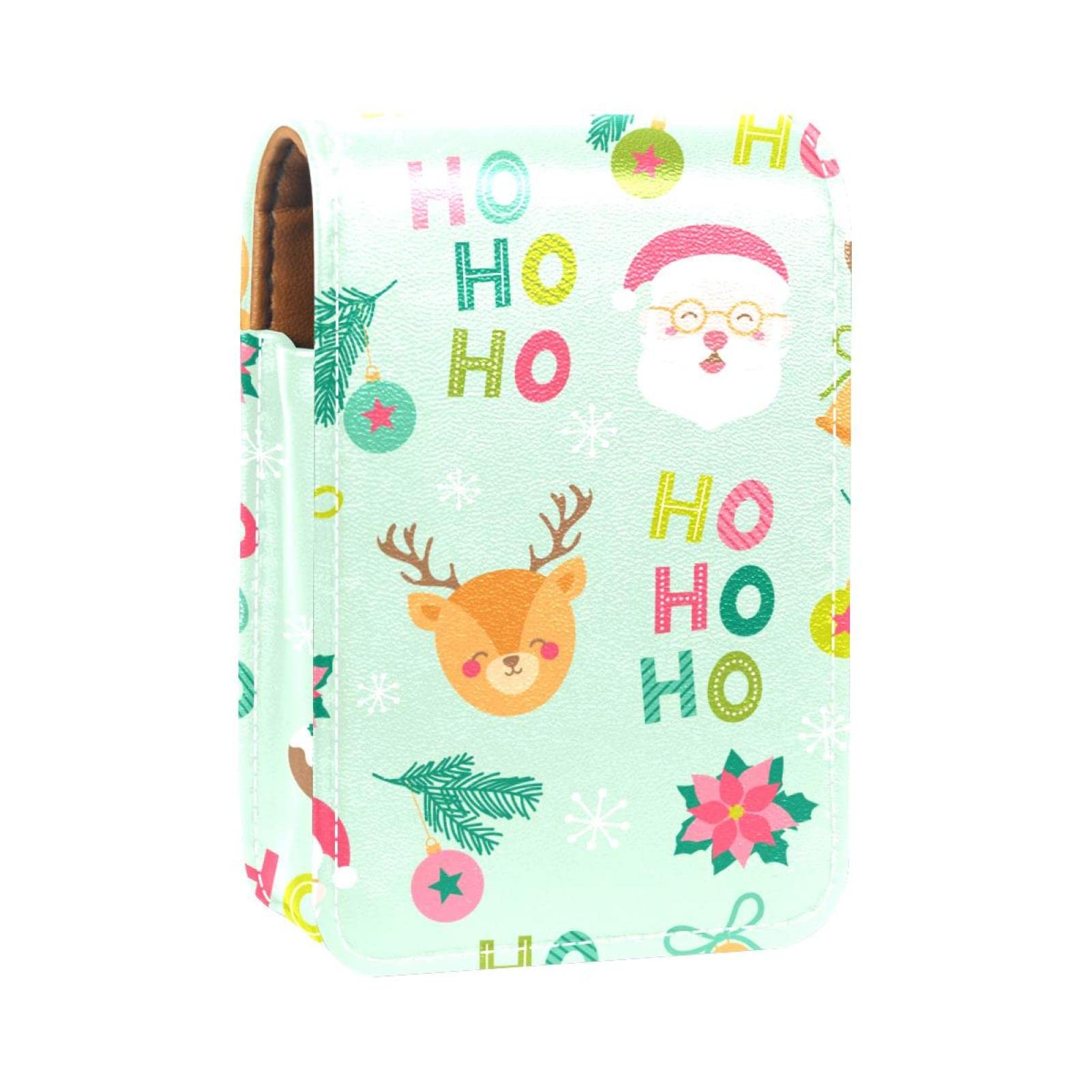 Personalized Lipstick Case - Portable Makeup Bag & Cosmetic Pouch Organizer for Lipsticks, Santa Christmas Elk Snowman Design - Perfect for Travel, Gifts & Holiday Makeup Storage