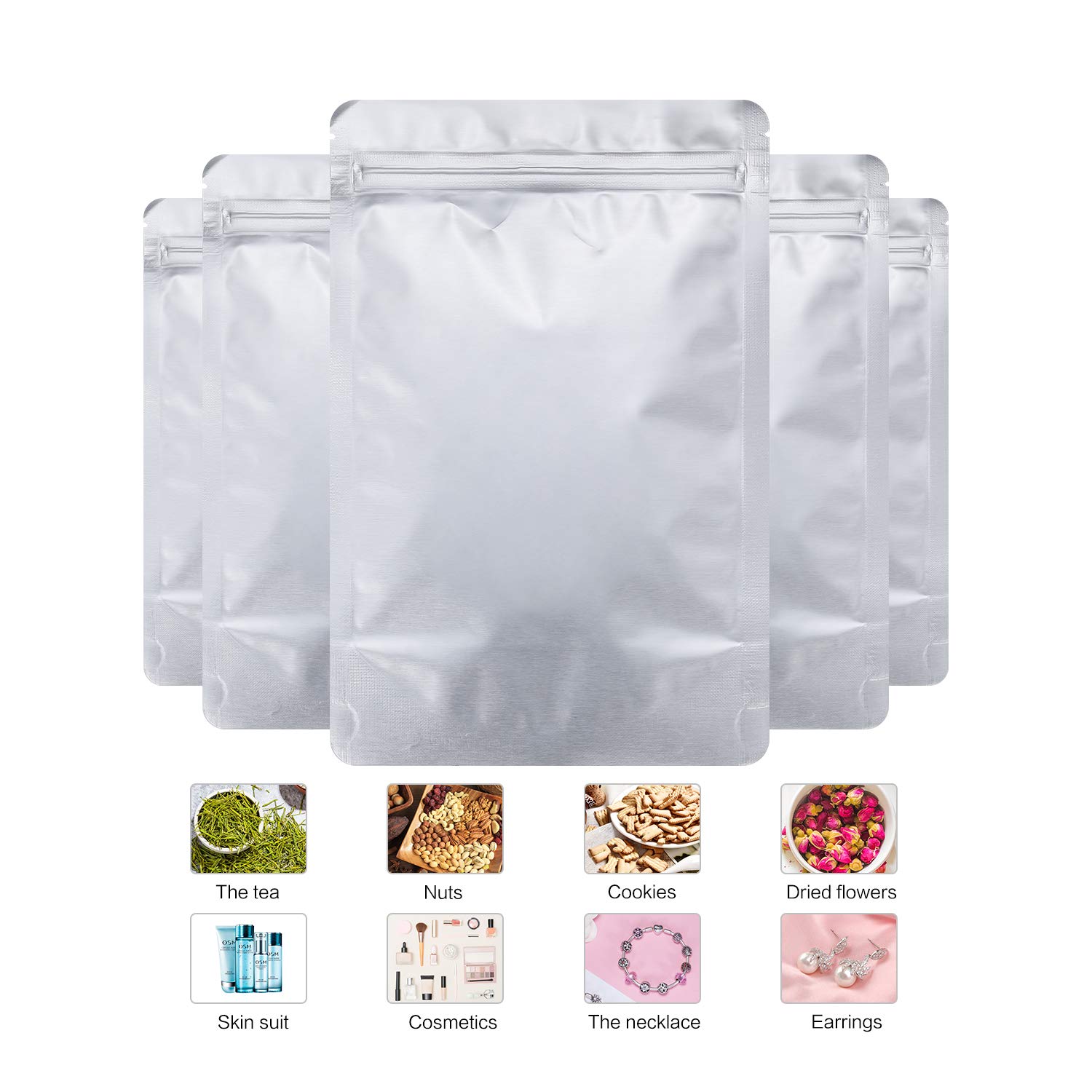 100-Pack Resealable Mylar Bags with Clear Window | Smell-Proof Food Storage Bags | Stand-Up Ziplock Pouches for Snacks, Coffee, Herbs & More (5×8 Inch/12.7×20.3cm) - Ideal for Home, Travel & Commercial Use
