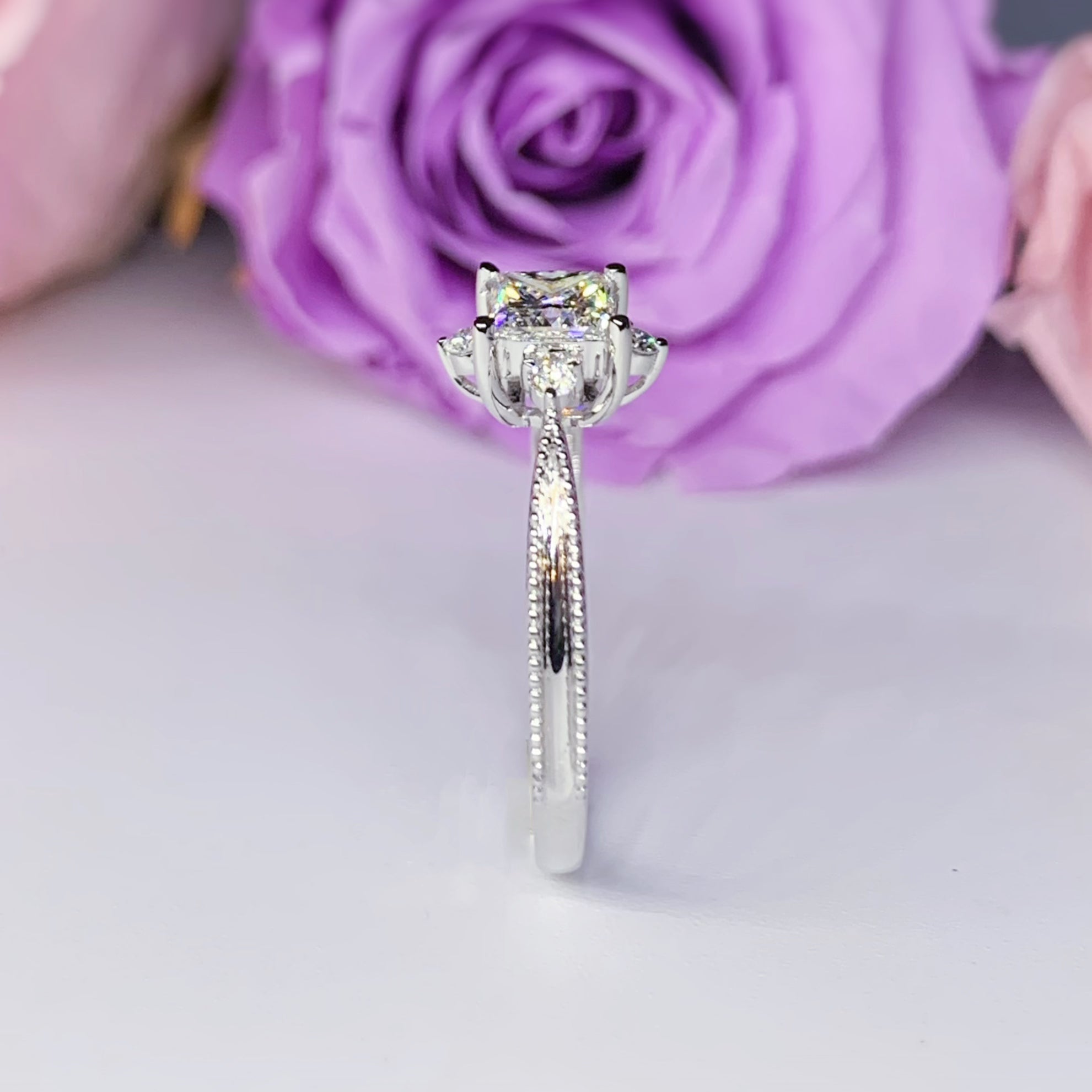 Princess Cut Halo Diamond Engagement Ring Setting - 14K White Gold Solitaire Wedding Band for Women, Perfect Proposal Gift & Anniversary Jewelry (LGR072S)