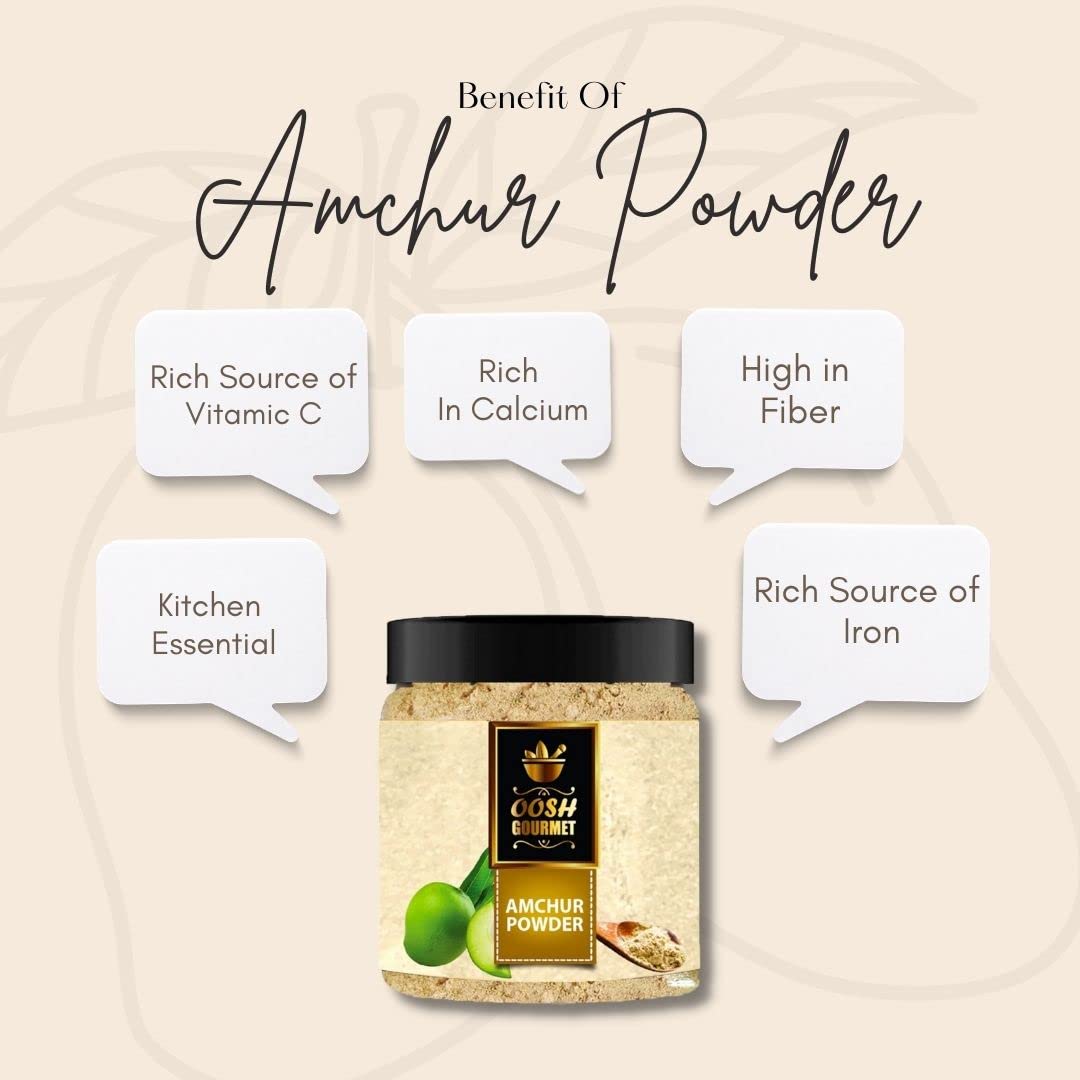 OOSH Amchur Powder 250g - Premium Dry Mango Powder for Cooking | Natural Sour Spice | Indian Kitchen Essential | Amchoor Khatai Powder | Perfect for Curries, Chutneys & Pickles | Glass Jar Packaging