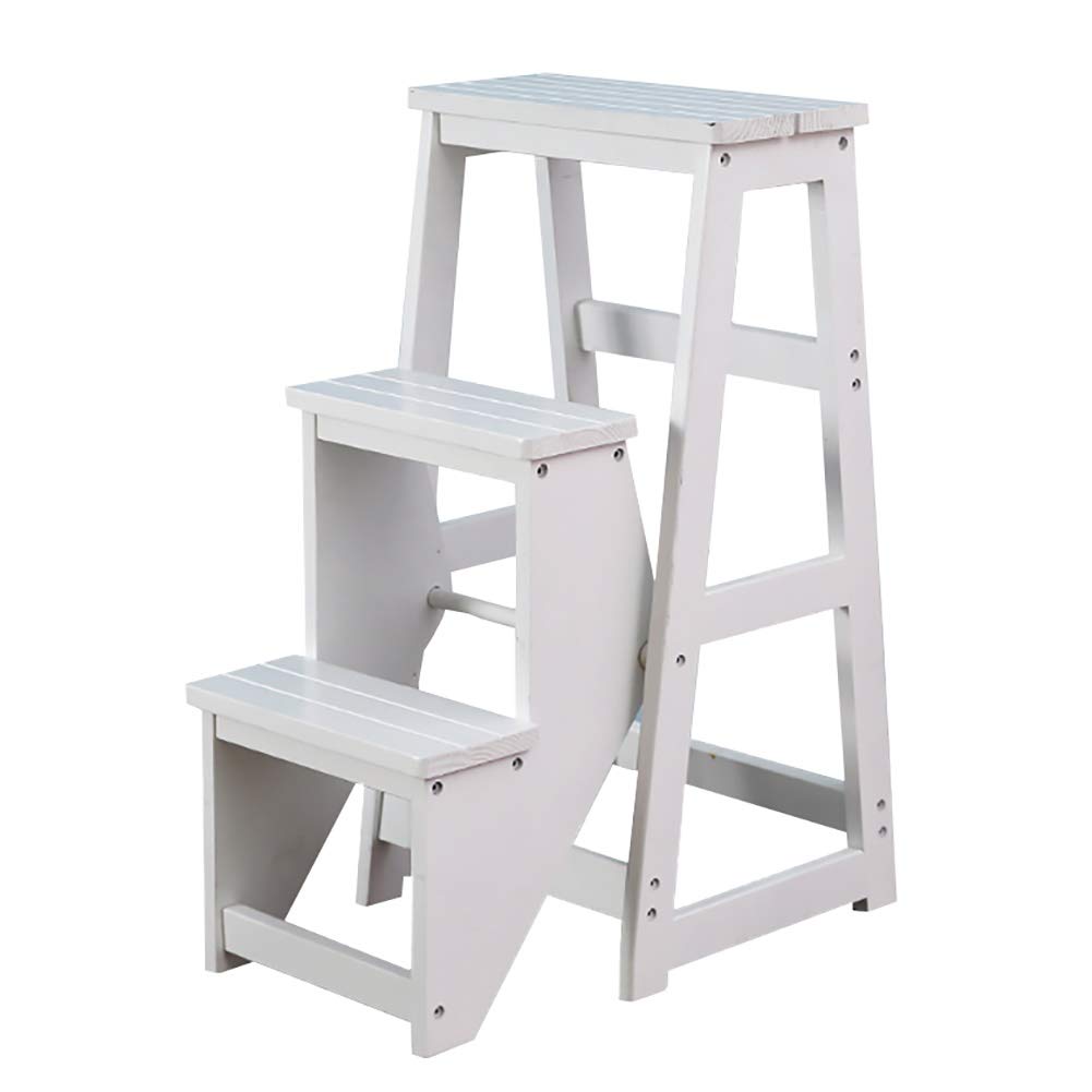YXX Folding 3-Step Stool for Adults - 30.3 Inch Tall Wooden Step Ladder, Portable Shoe Bench & 3-Tier Plant Stand | Perfect for Bed, Dorm Room & Kitchen Use (Style-3, 77cm/30.3in Height)
