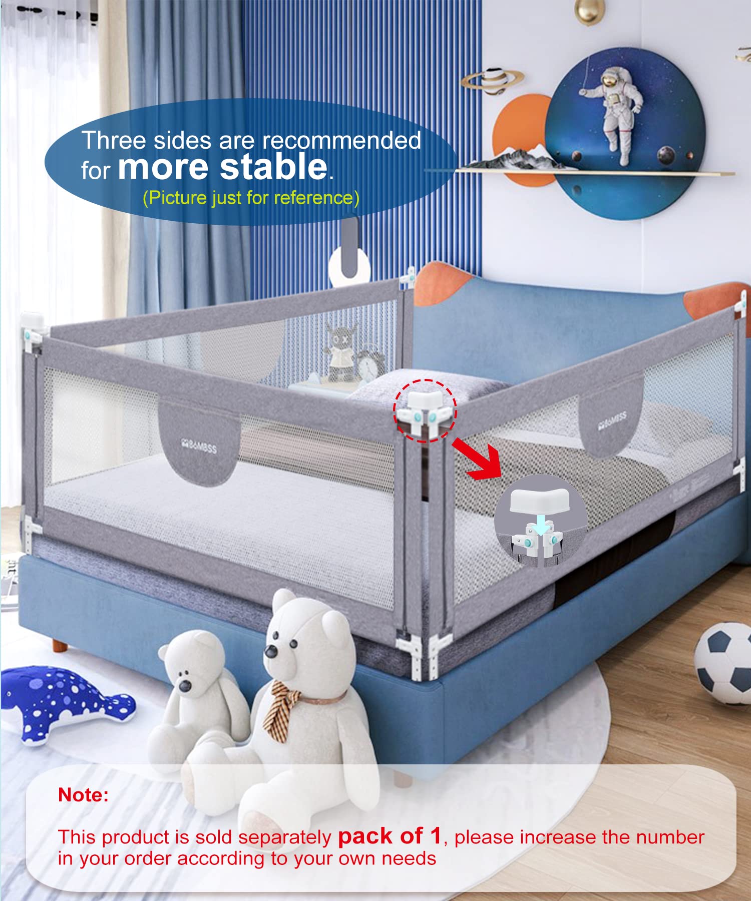 MBQMBSS 58-Inch Toddler Bed Rail Guard - Safety Bed Rails for Kids with Double Lock & Y-Strap Reinforcement, Fits Queen Bed Wide Side | Baby Proofing, Child Safety, Nursery & Co-Sleeping Protection