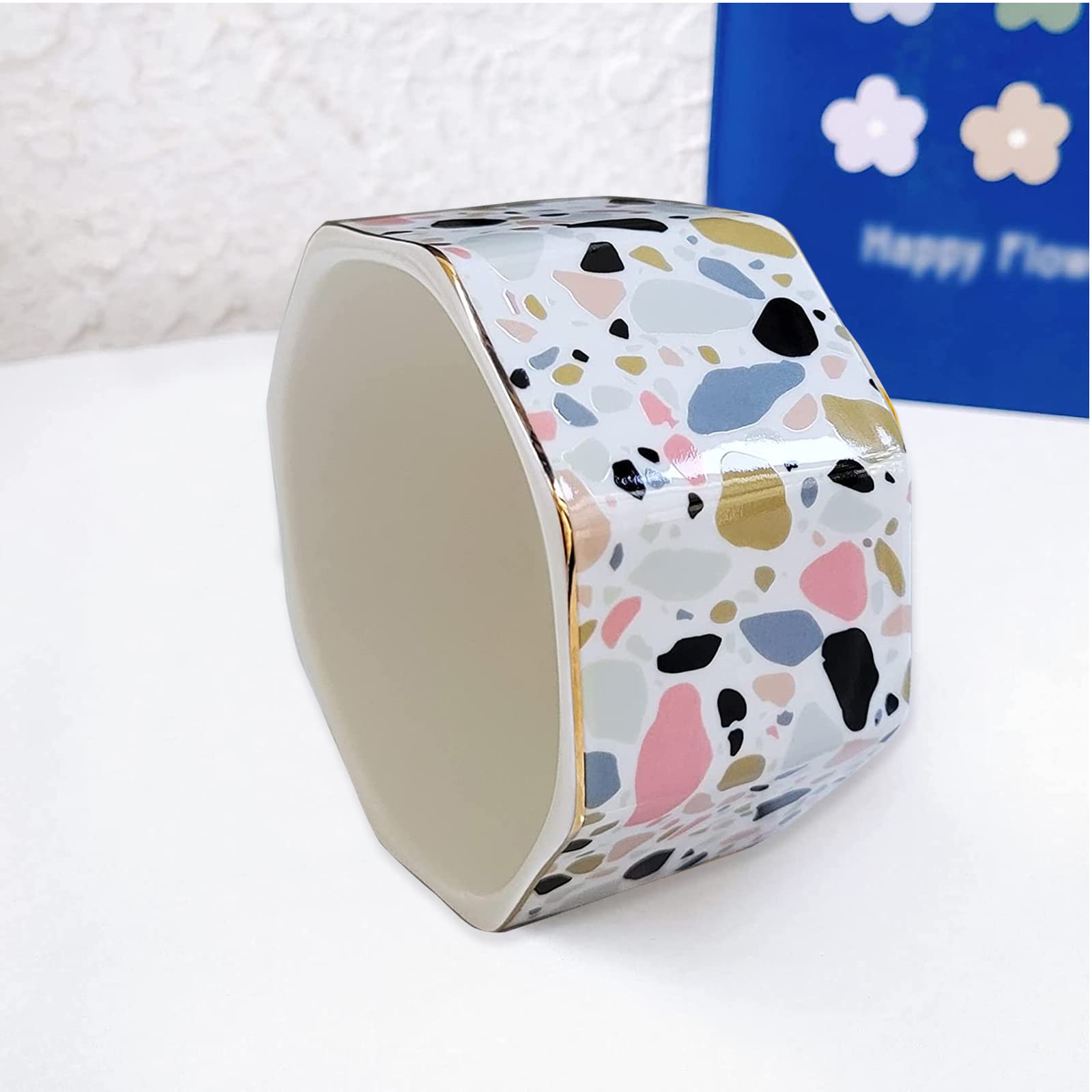 Ceramic Paper Clip Holder - Cute Terrazzo Marble Desk Organizer for Paperclips, Binder Clips & Bobby Pins | Office Gift Idea (Pink) | Perfect for Desk Organization, School Supplies & Hair Accessory Storage